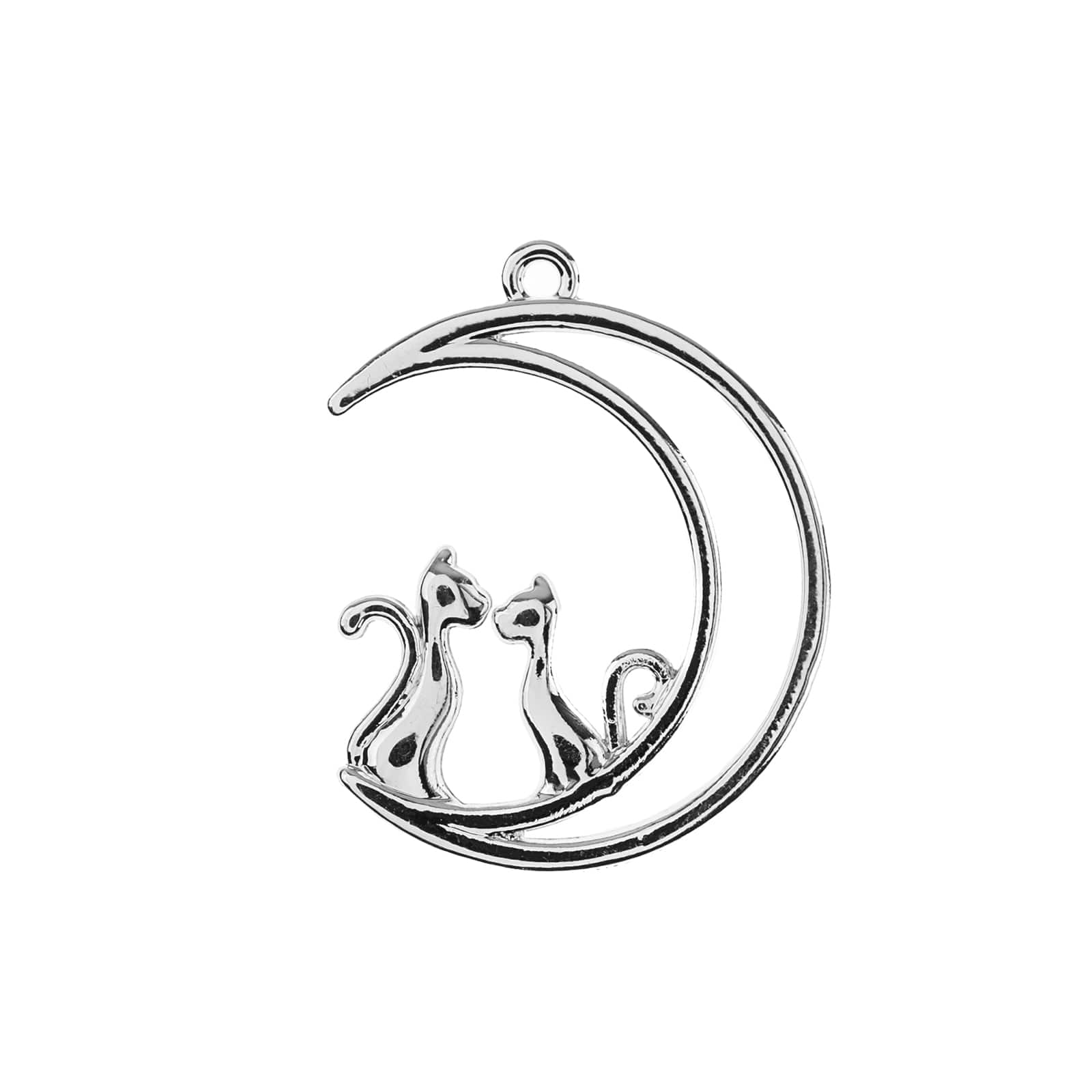 John Bead Silver Moon with Cats Pendants, 4ct.