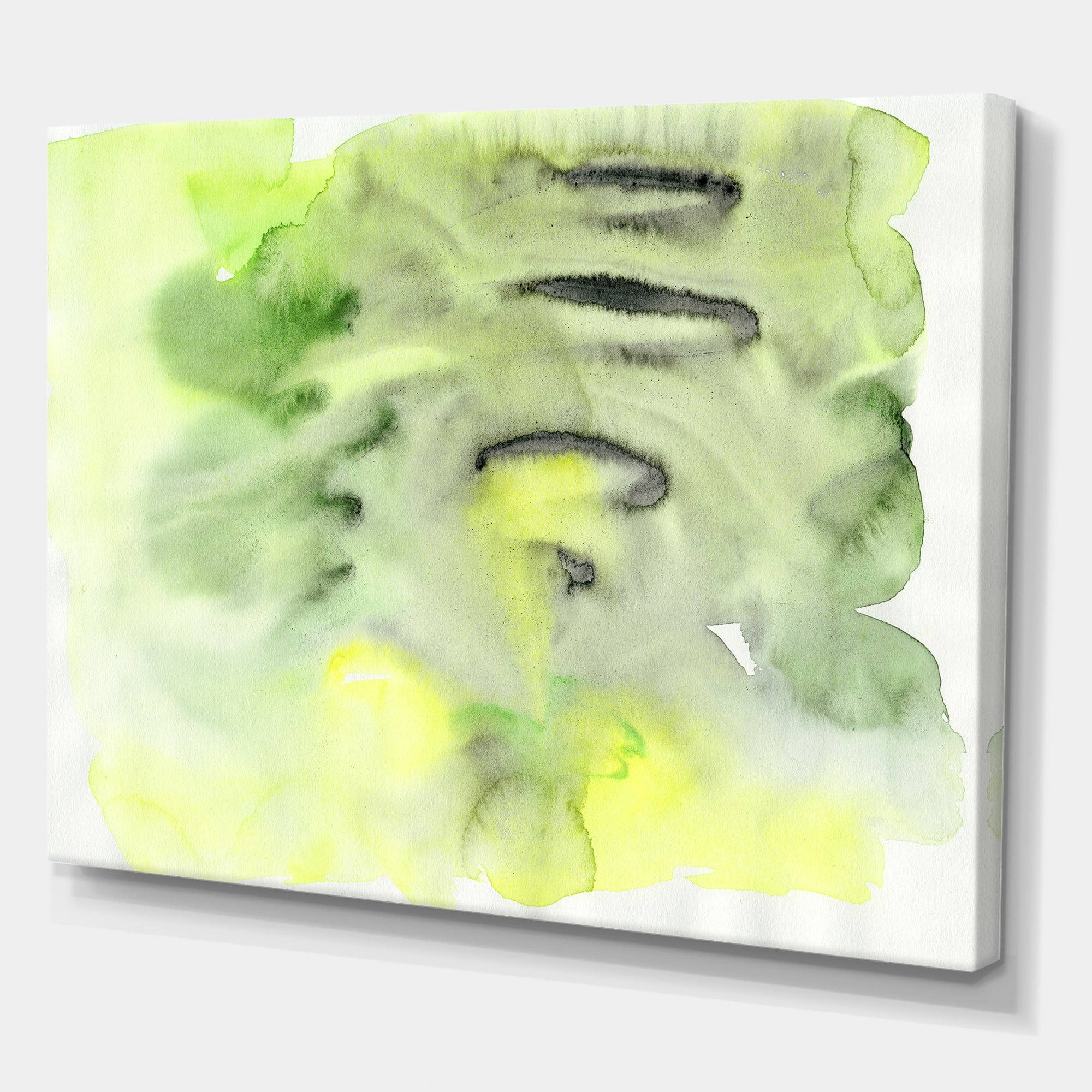 Designart - Abstract Pond of Green and Yellow - Modern Canvas Wall Art Print