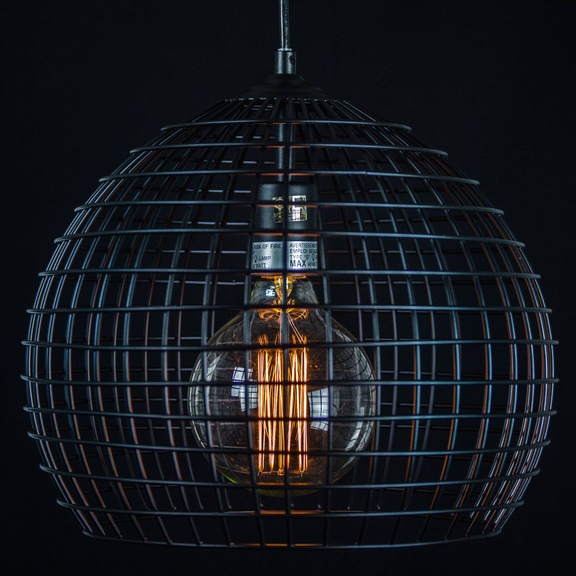 13&#x22; Industrial Style Caged Metal Pendant Lamp with Edison Bulb