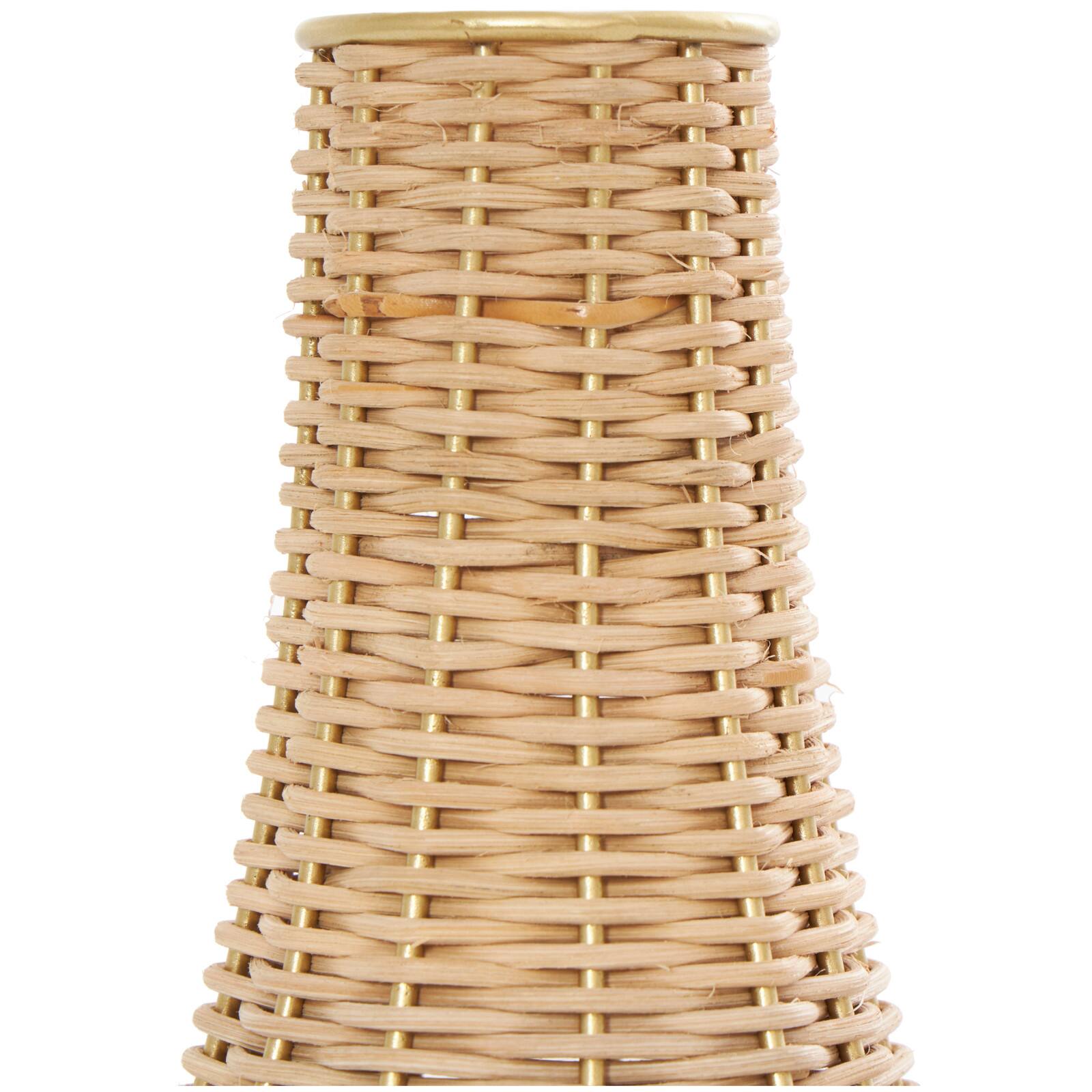 11" Brown & Gold Rattan Handmade Woven Vase