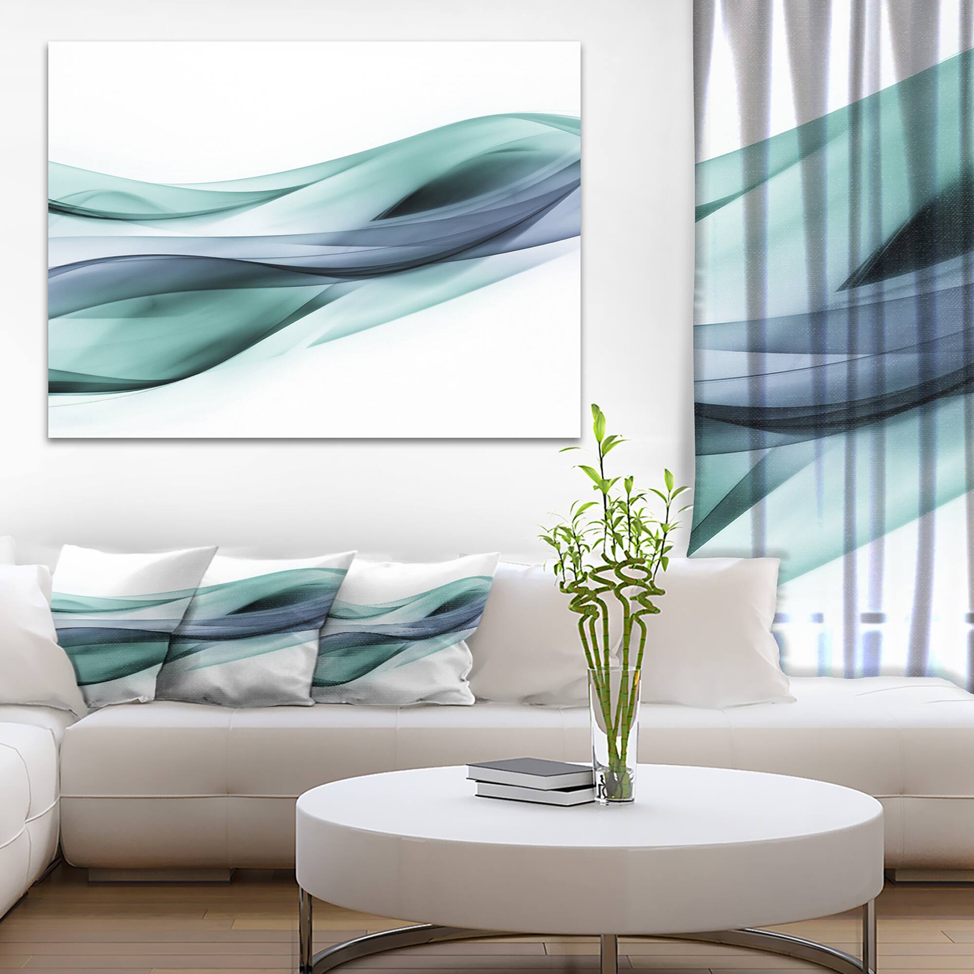 Designart - Fractal Lines Grey Blue - Abstract Canvas art print