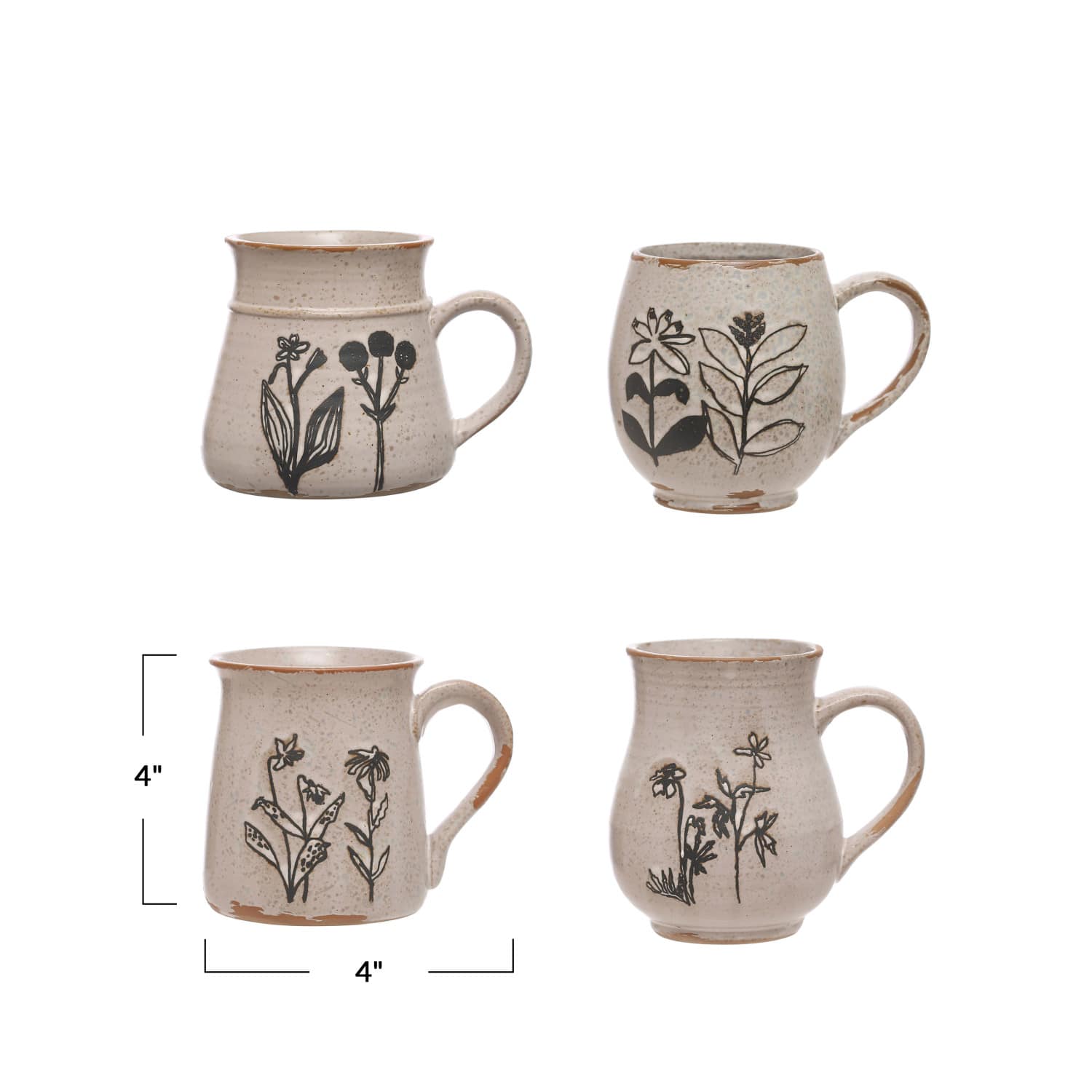 Hello Honey&#xAE; Cream Floral Reactive Glaze Stoneware Mug Set