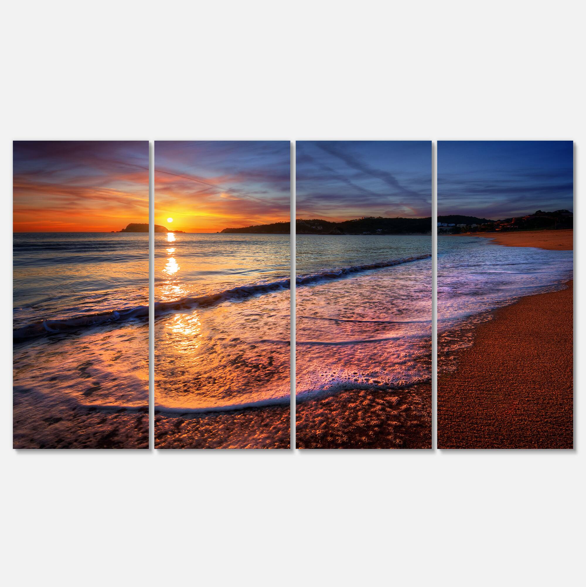 Designart - Foaming Waves at Beautiful Sunset