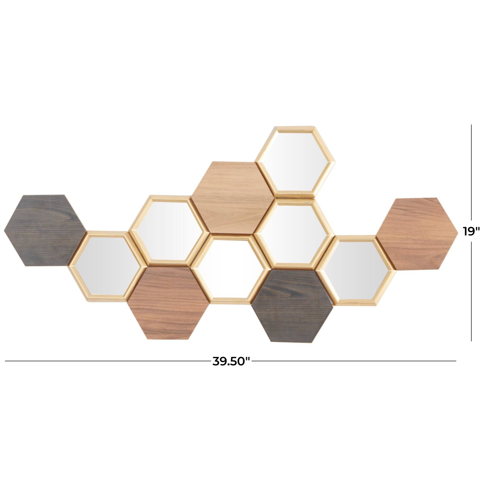 CosmoLiving by Cosmopolitan Brown Wood Honeycomb Geometric Wall Decor with Mirrors 40&#x22; x 1&#x22; x 19&#x22;