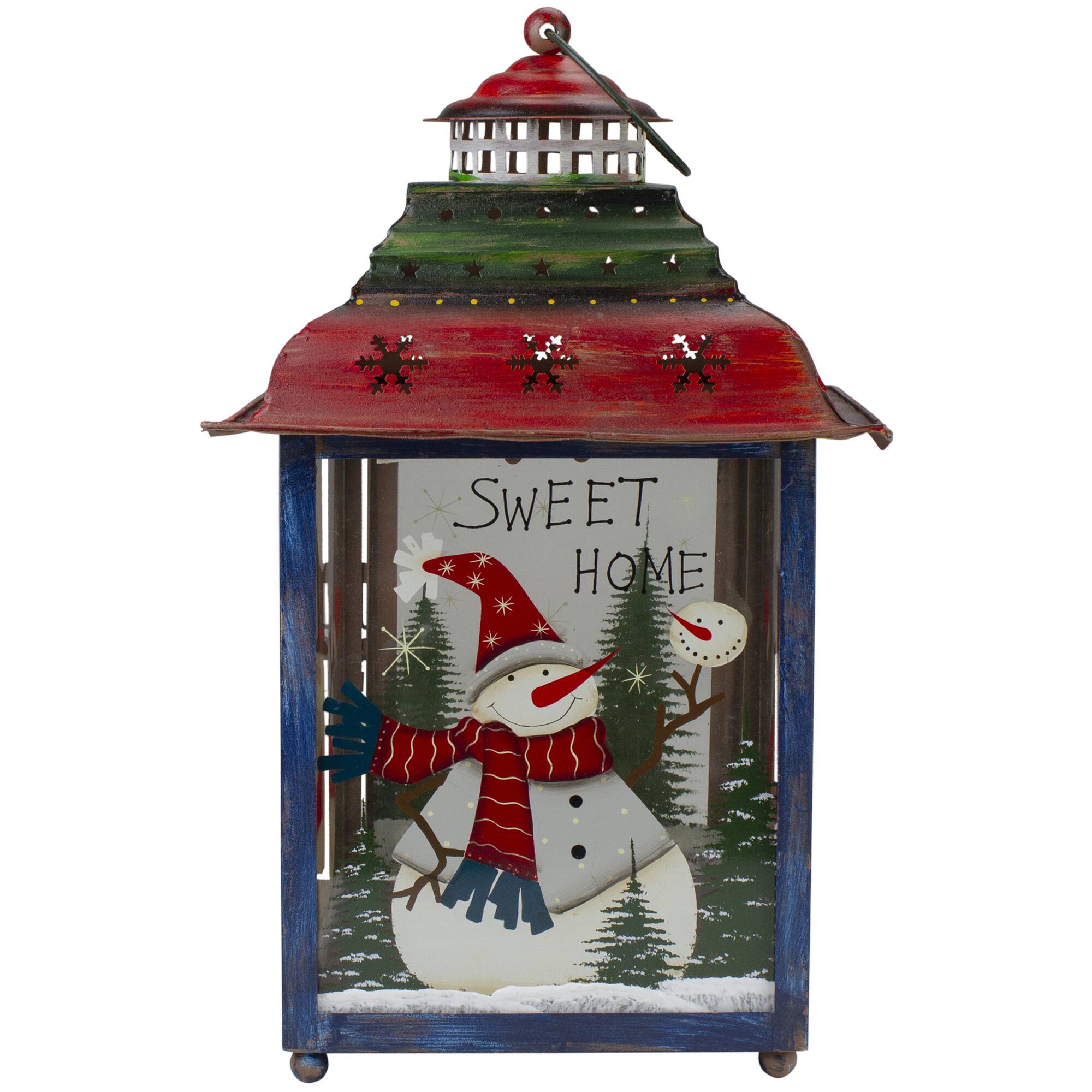 15&#x22; Red, Green &#x26; Blue Snowman Christmas Lantern