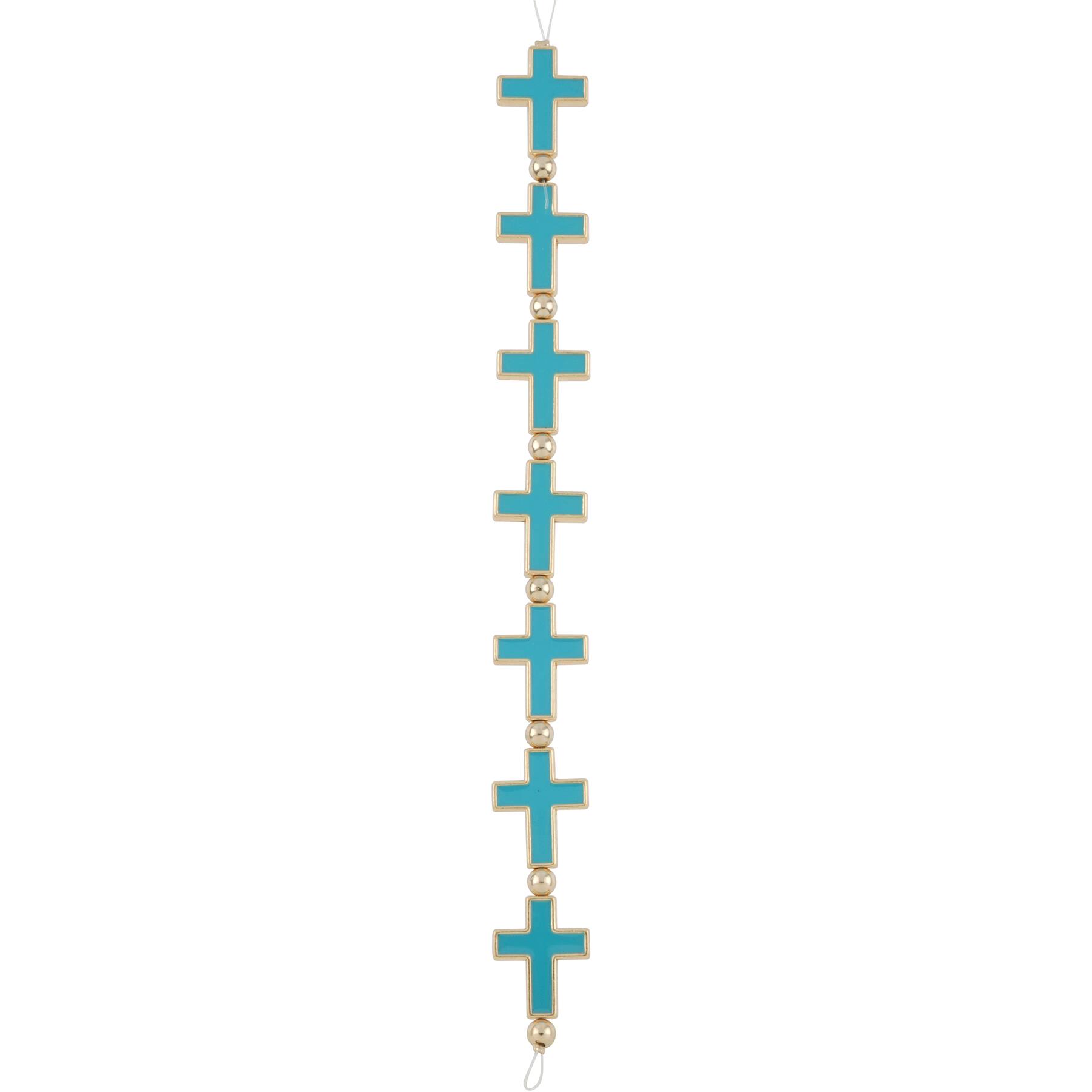 12 Packs: 7 ct. (84 total) Blue Enamel Metal Cross Beads, 21mm by Bead Landing™