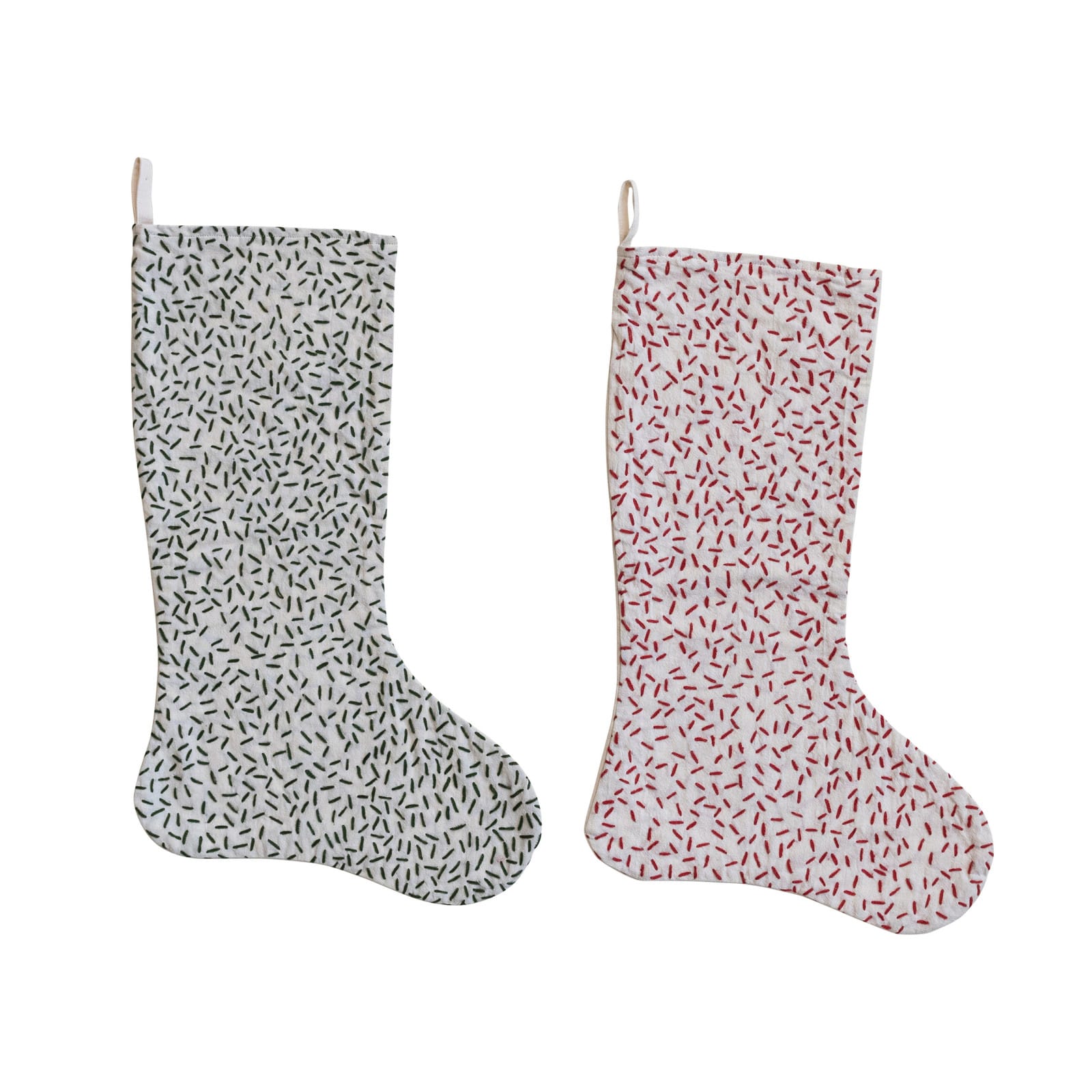 Hello Honey&#xAE; 20&#x22; Green &#x26; Red Cotton Kantha Stitch Stocking D&#xE9;cor, 2ct.