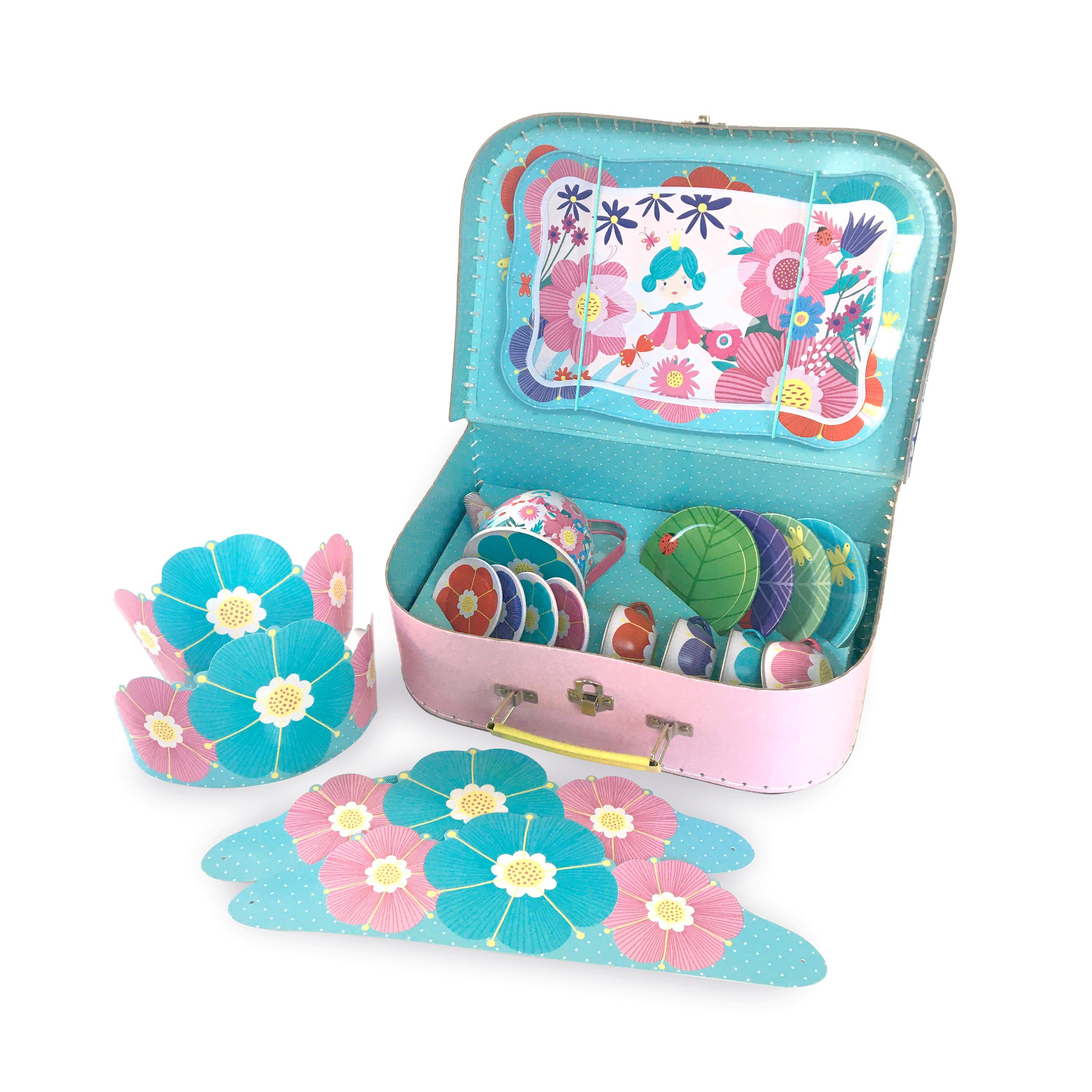 Bright Stripes Flower Fairy Tin Tea Set