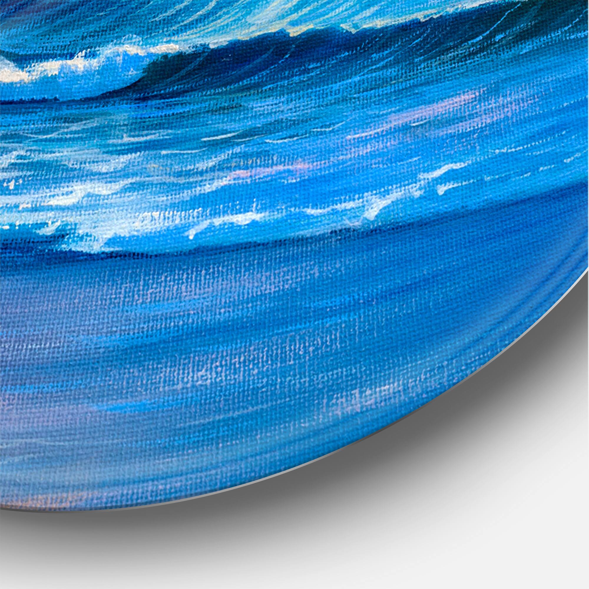 Designart - Blue Waves Breaking At The Beach I - Nautical &#x26; Coastal Metal Circle Wall Art