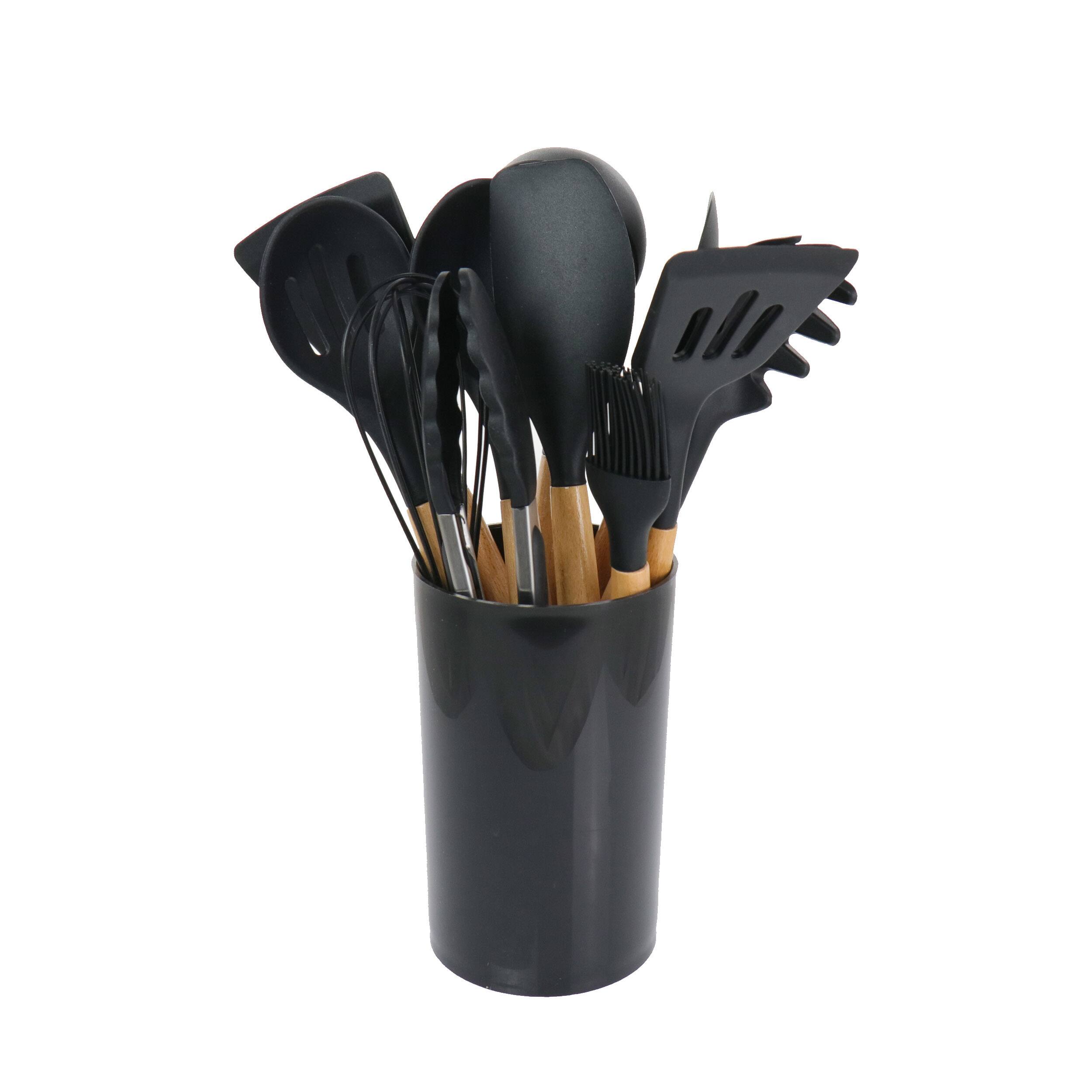 MegaChef Black Silicone & Wood Cooking Utensils Set, 12ct.