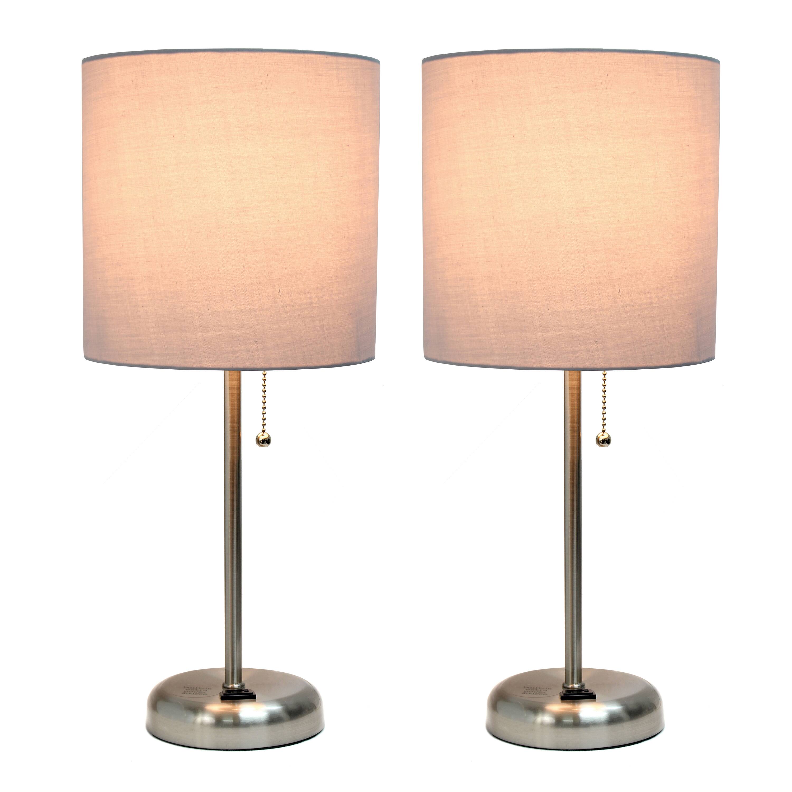 LimeLights 19.5&#x22; Brushed Steel Base Lamps with Charging Outlets, 2ct.
