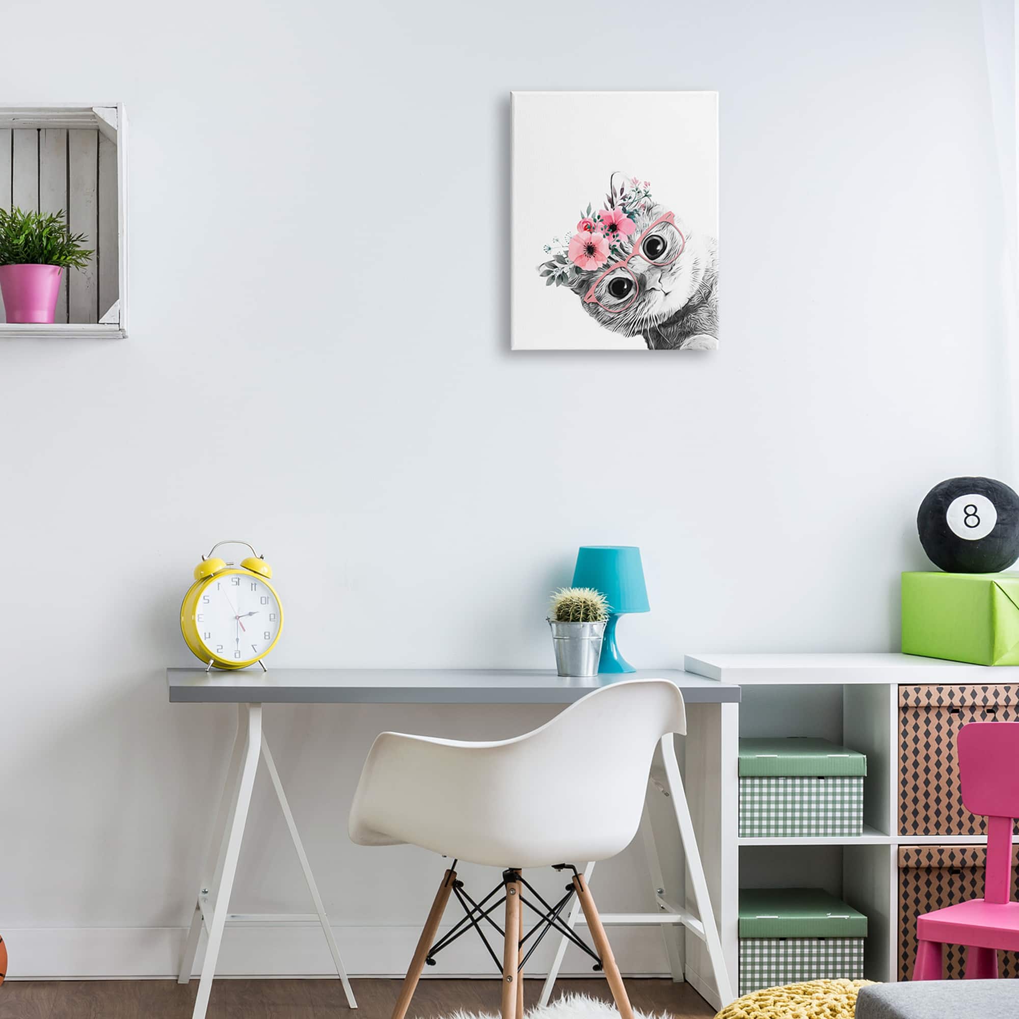 Stupell Industries Pink Flower Crown Cat with Glasses Canvas Wall Art