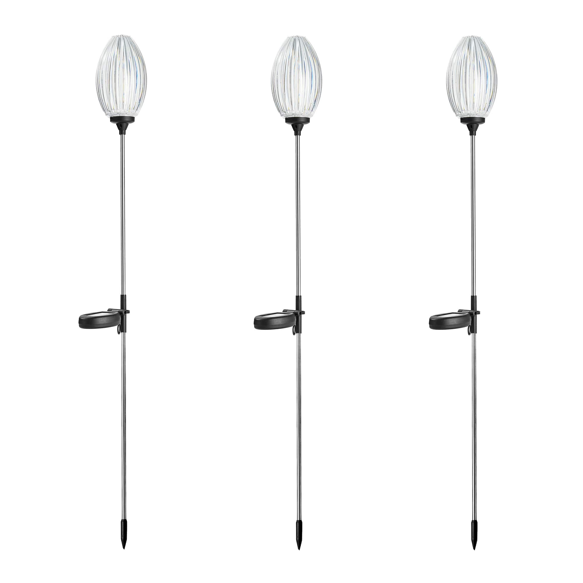 Glitzhome&#xAE; 36&#x22; Solar Powered Oval Flower Stake Light with Stainless Steel Poles, 3ct.
