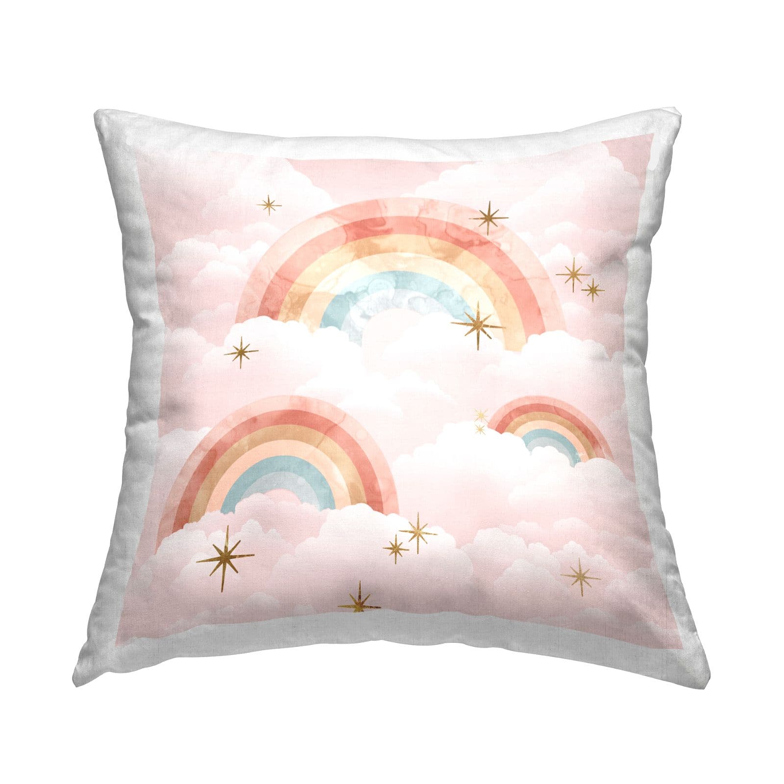 Stupell Industries Magical Rainbow Pink Fluffy Clouds Gleaming Stars Throw Pillow, 18" x 18"