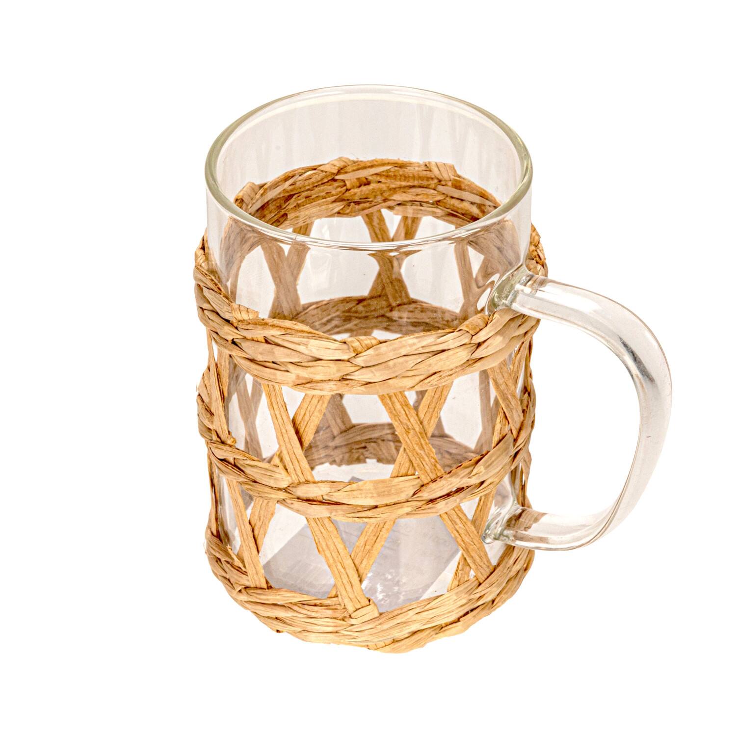 Hello Honey&#xAE; 10oz. Clear Glass Mugs with Natural Woven Sleeves, 12ct.
