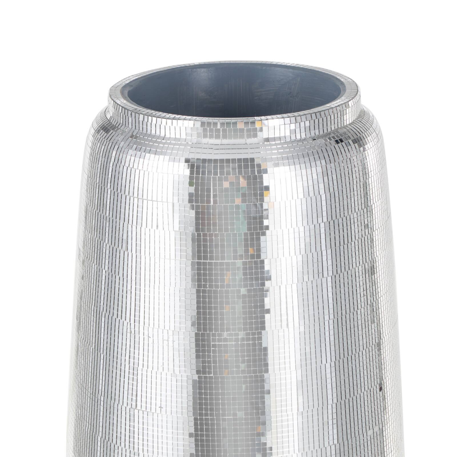 40" Silver Fiberglass Mosaic Floor Vase with Blue Interior,
