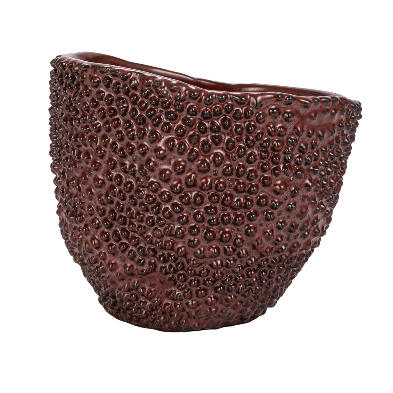 Hello Honey® 6" Brown Reactive Glaze Stoneware Organic Shaped Planter with Raised Dots