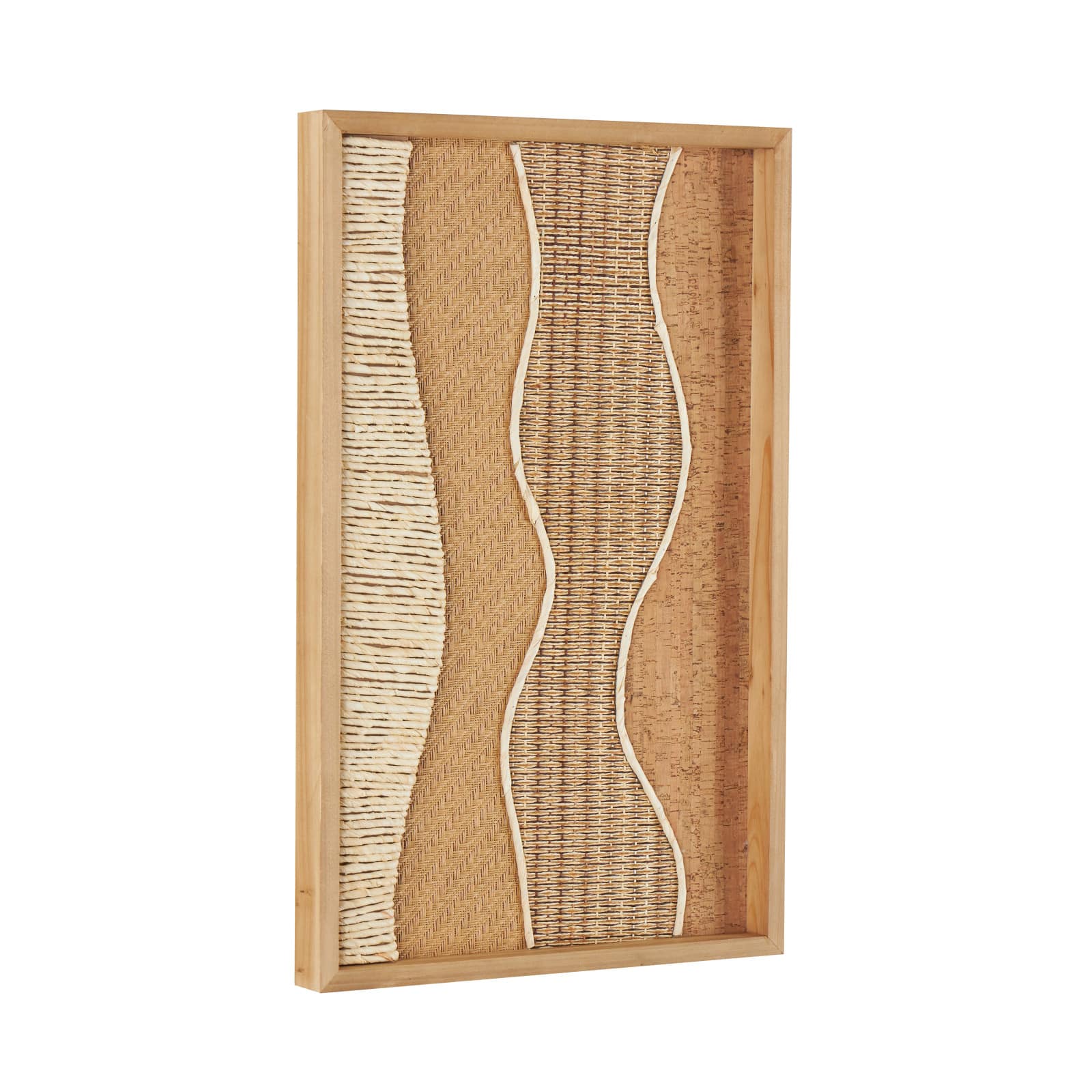 15" x 23" Handmade Brown Wood Abstract Wall Décor with Dimensional Wavy Design