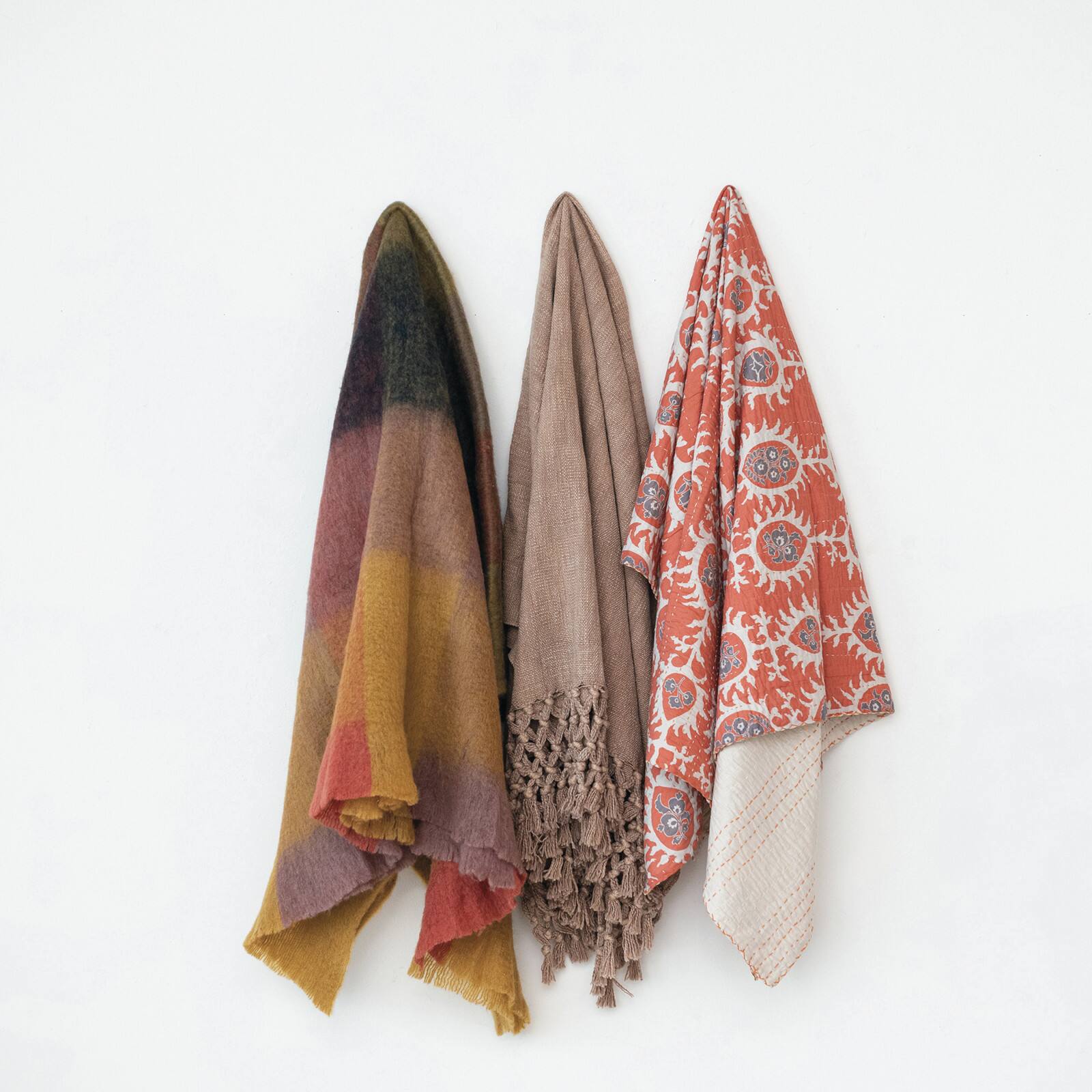 Hello Honey&#xAE; Gold &#x26; Orange Block Wool &#x26; Acrylic Ruffled Throw Blanket