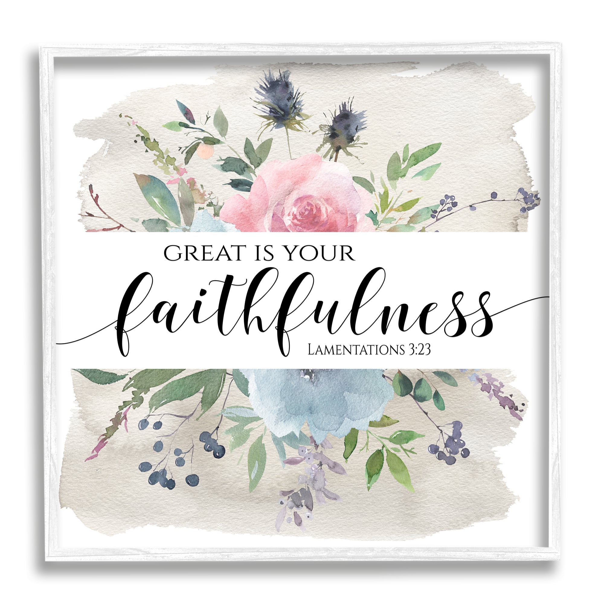 Stupell Industries Great Is Your Faithfulness Lamentations 3:23 Wild Florals Framed Wall Art