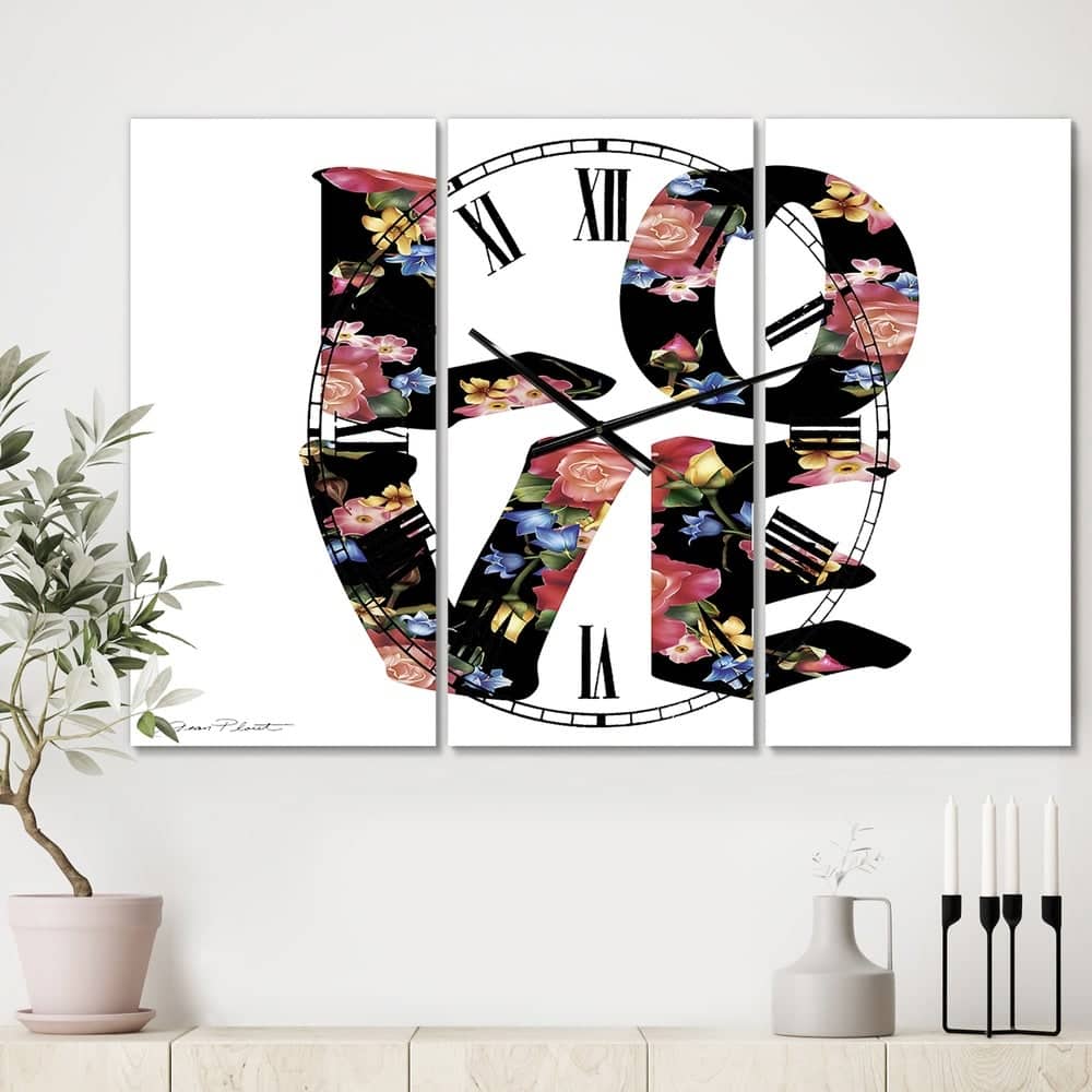 Designart Flower Power Love Multipanel Wall Clock