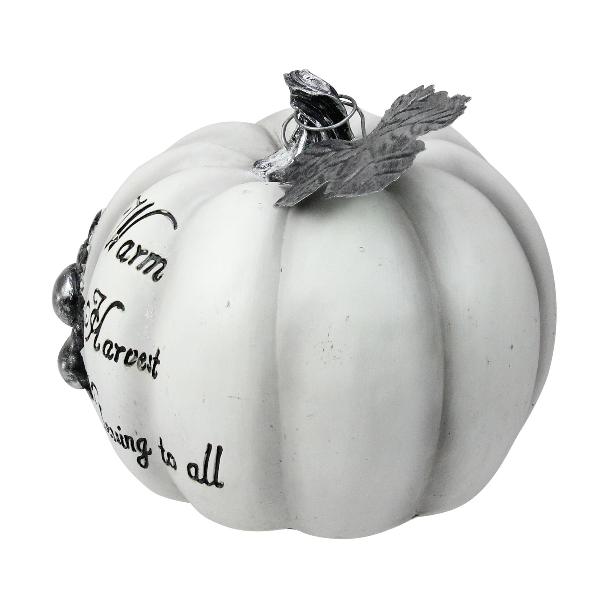 8&#x22; White &#x26; Black Warm Harvest Pumpkin Tabletop D&#xE9;cor