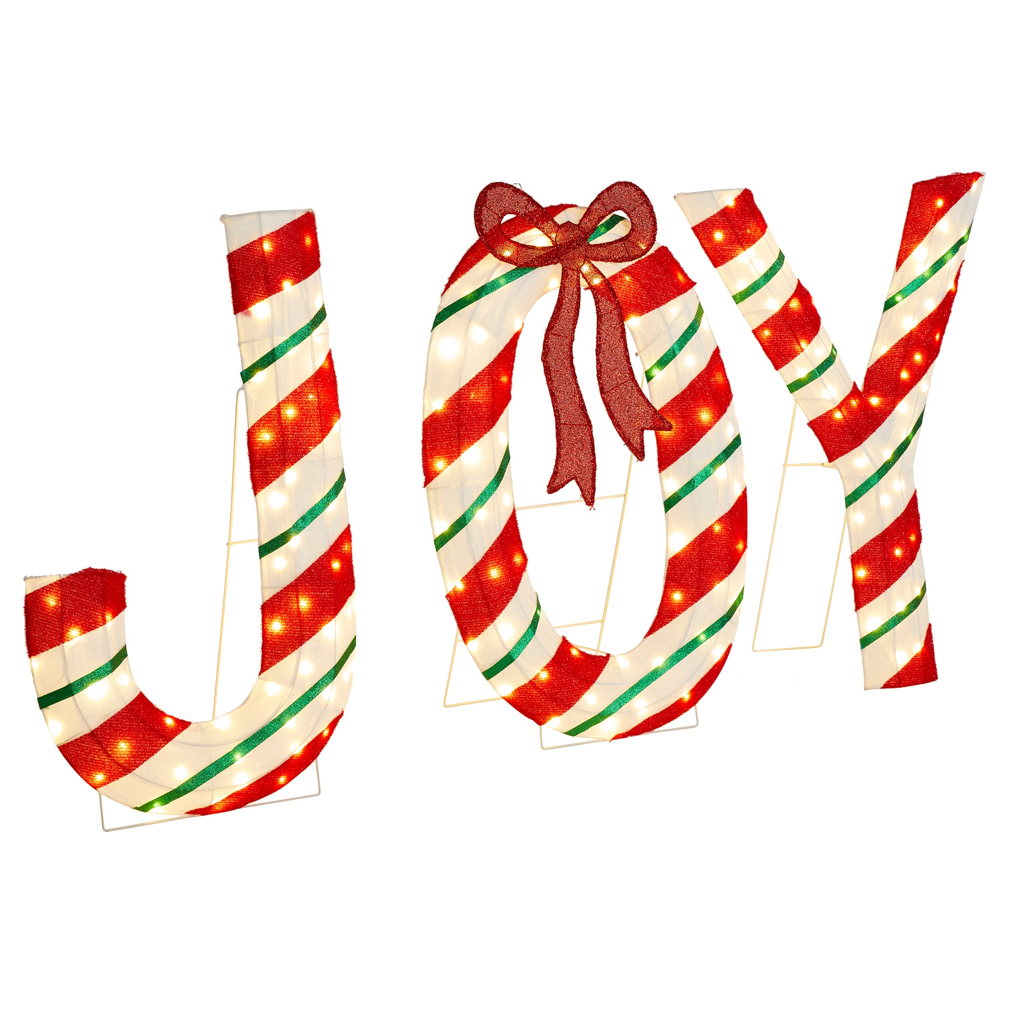 Glitzhome&#xAE; 70.75&#x22;L Lighted Christmas 2.5D Fabric Peppermint JOY Outdoor Decor Set
