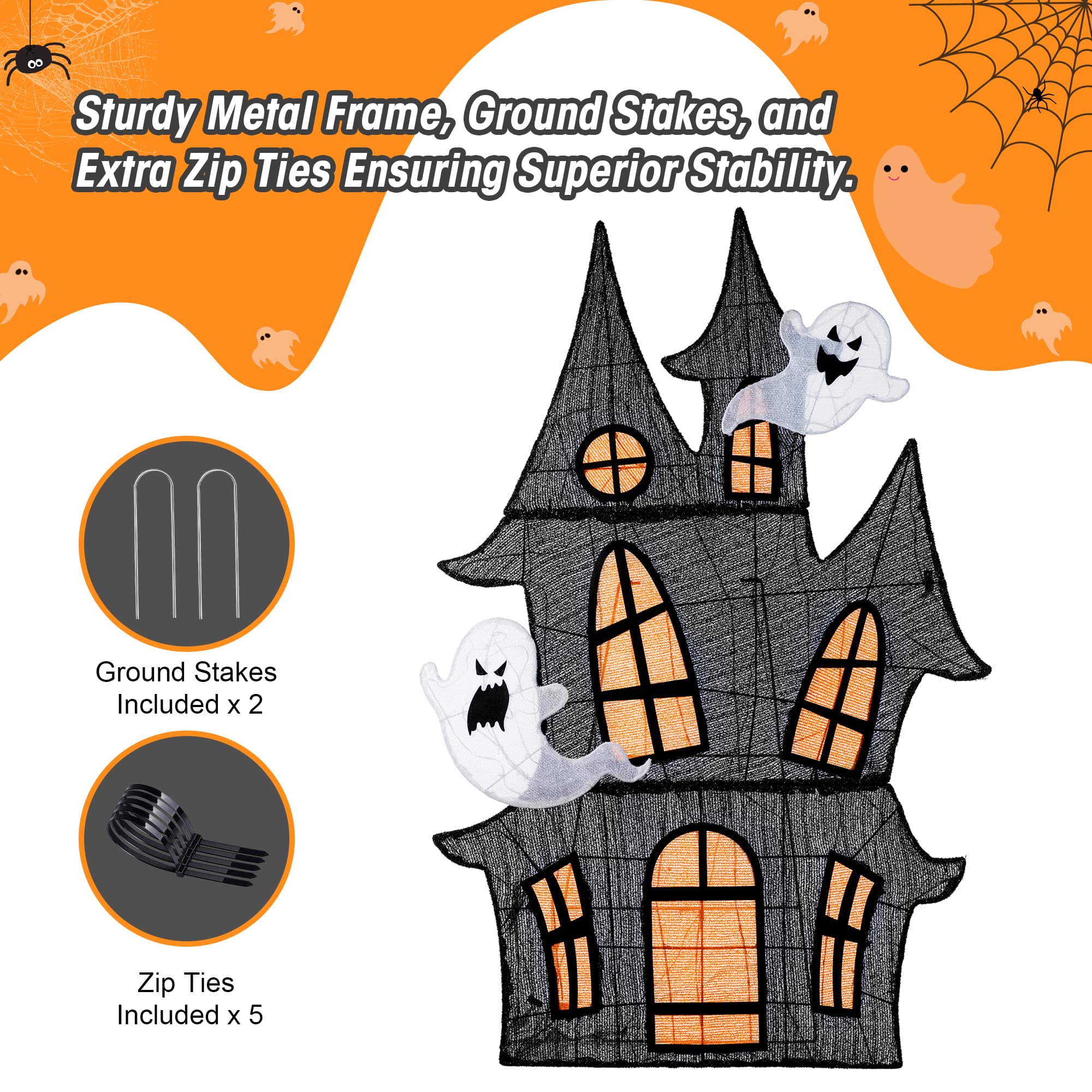 Glitzhome&#xAE; 61.75&#x22;H Lighted Halloween 2D Haunted House Outdoor Decor