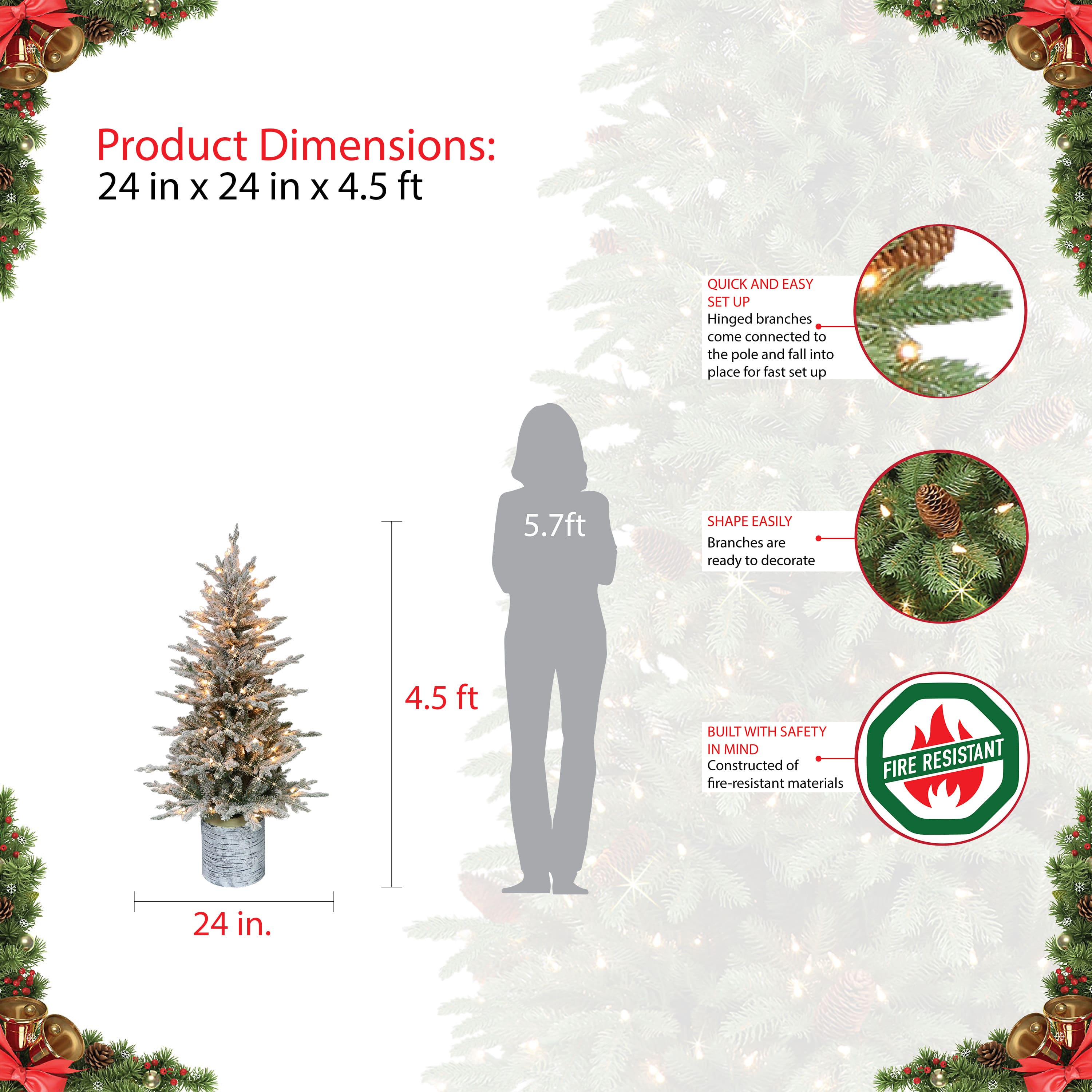 4.5ft. Pre-Lit Flocked Arctic Fir Artificial Christmas Tree, Clear Lights