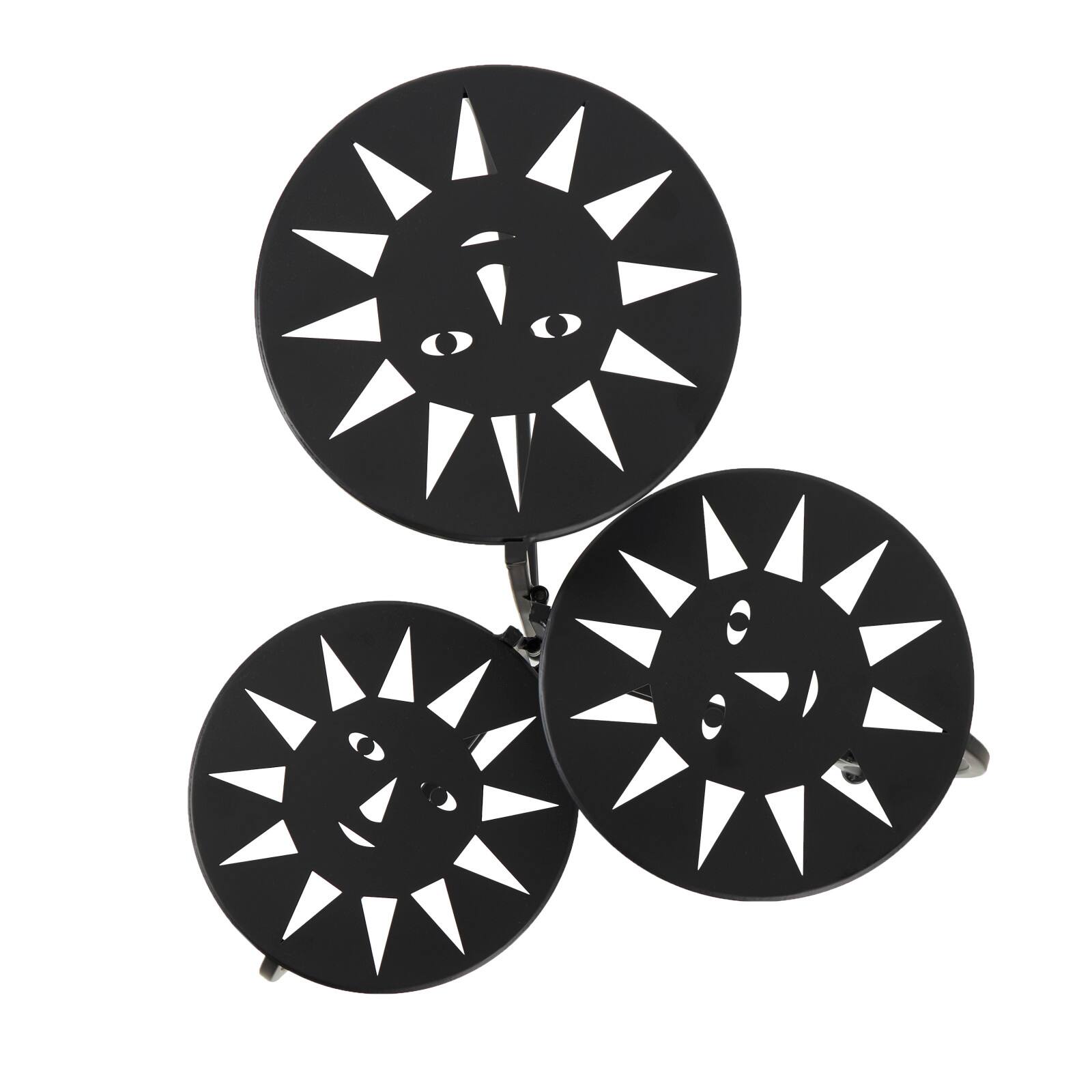 24&#x22; Black Metal Folding 3-Tier Plant Stand with Sun Face Cutouts