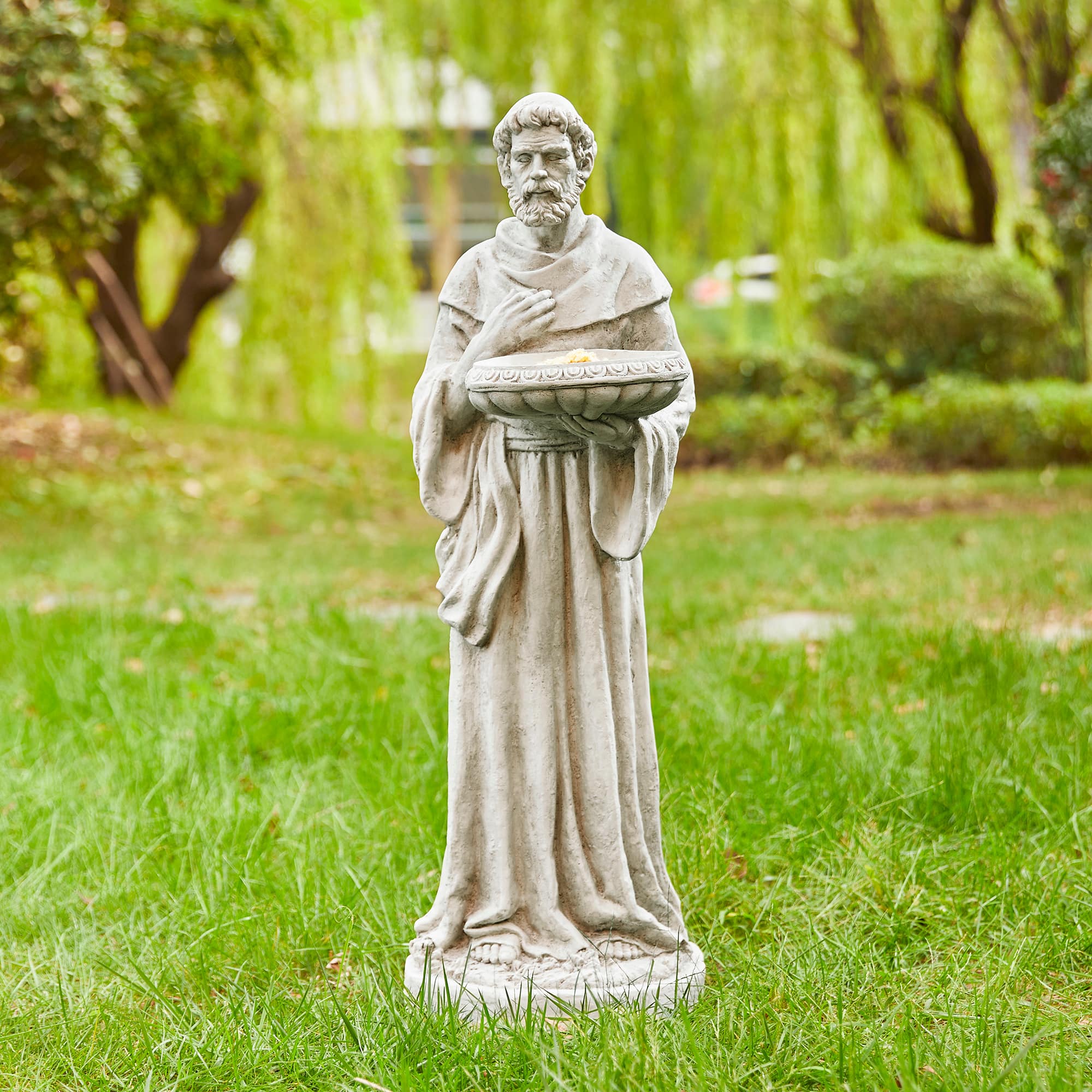 Glitzhome® 32.75" St. Francis Garden Statue with Bird Feeder