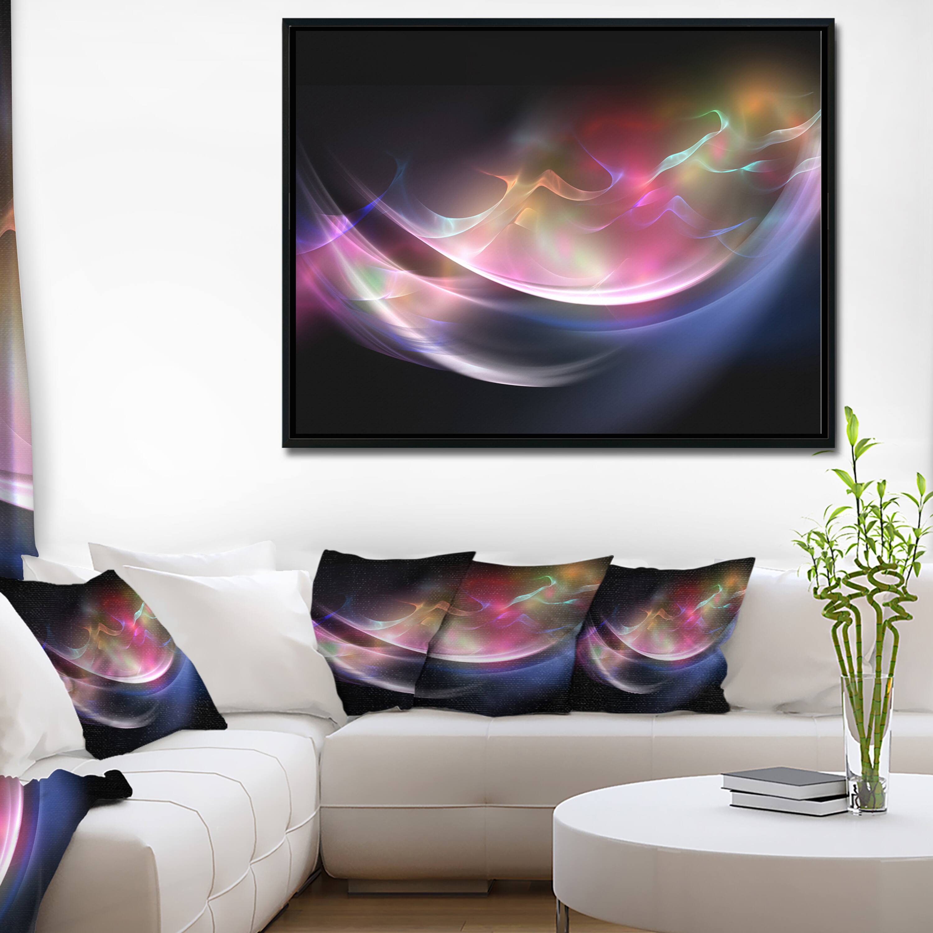 Designart - 3D Pink Blue Glowing Light - Abstract Canvas art print in Black Frame