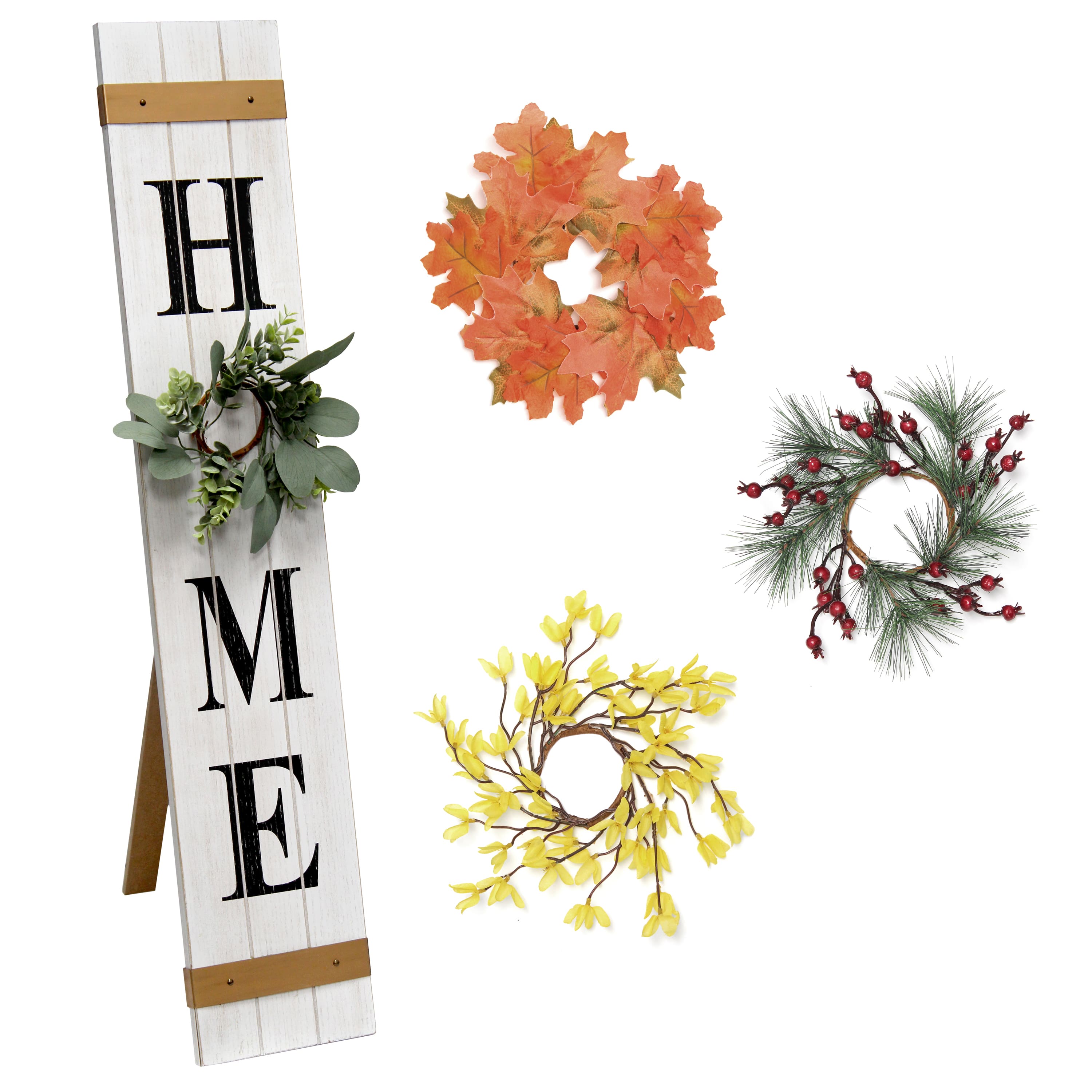Elegant Designs&#x2122; 3.5ft. White Wash Home Porch Sign with 4 Floral Wreaths