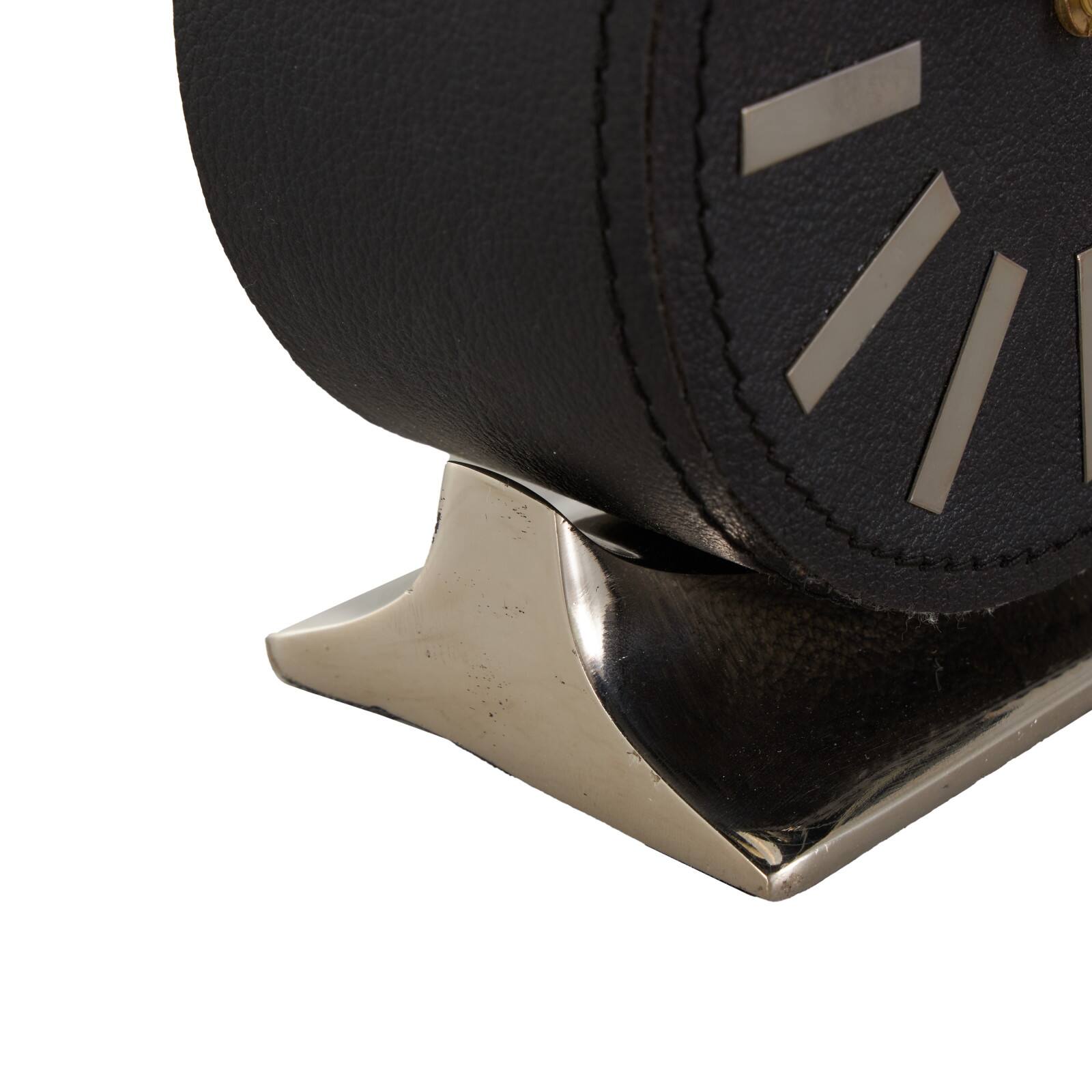 Faux Leather Round Decorative Clock with Rectangular Base