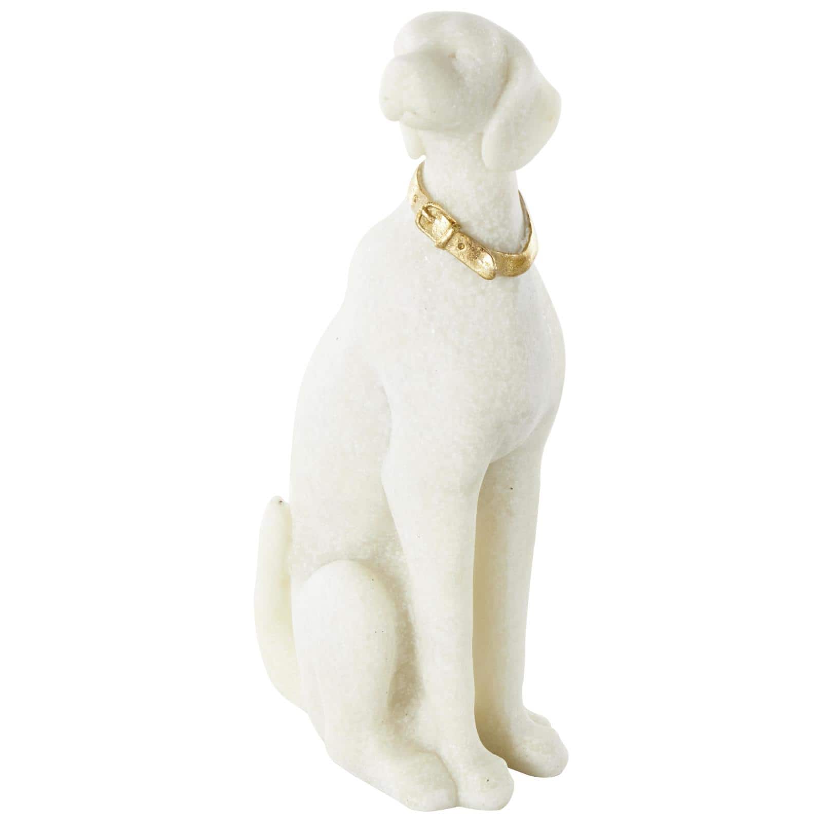 10" Cream Sitting Dog Sculpture with Gold Collar