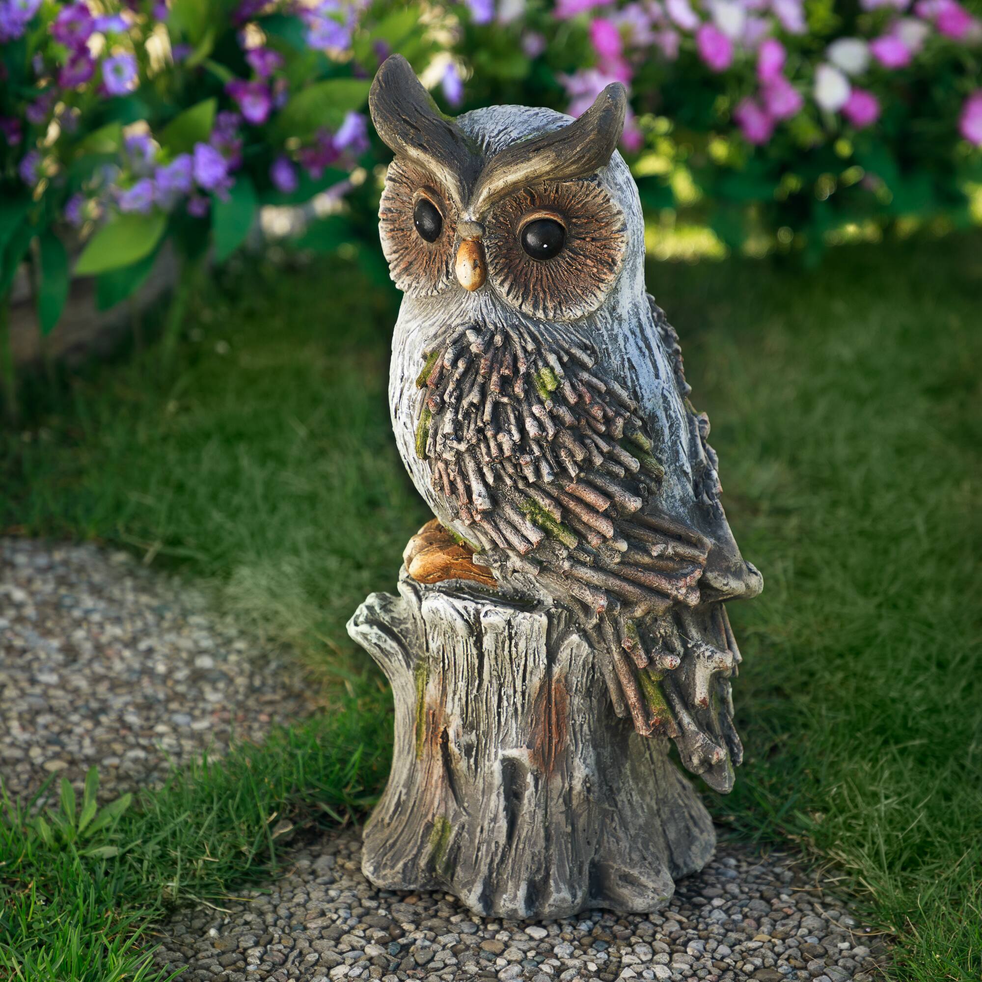 17.75" Perched Owl Outdoor Garden Statue