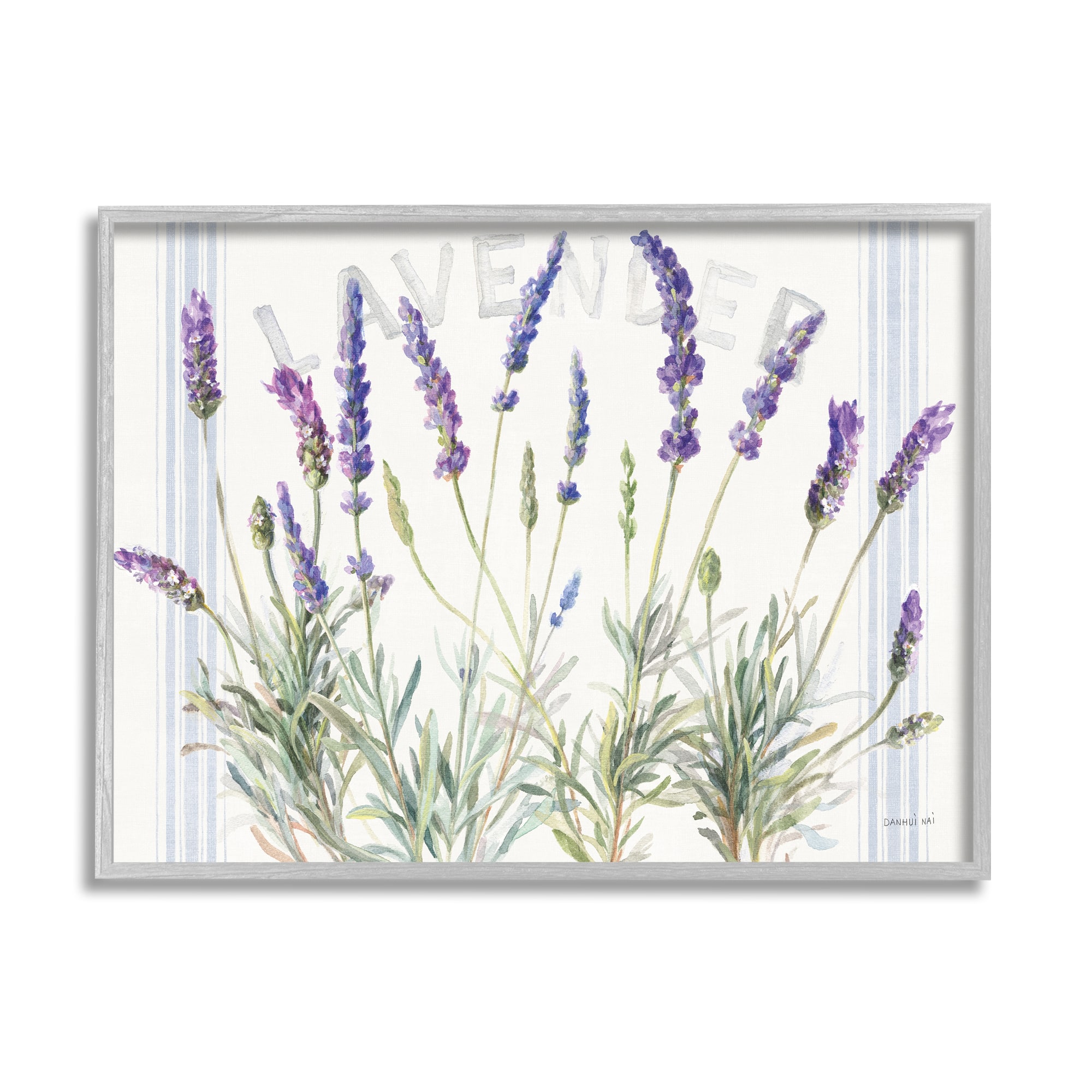 Stupell Industries Lavender Floral Cluster Farmhouse Bistro Stripes Framed Wall Art
