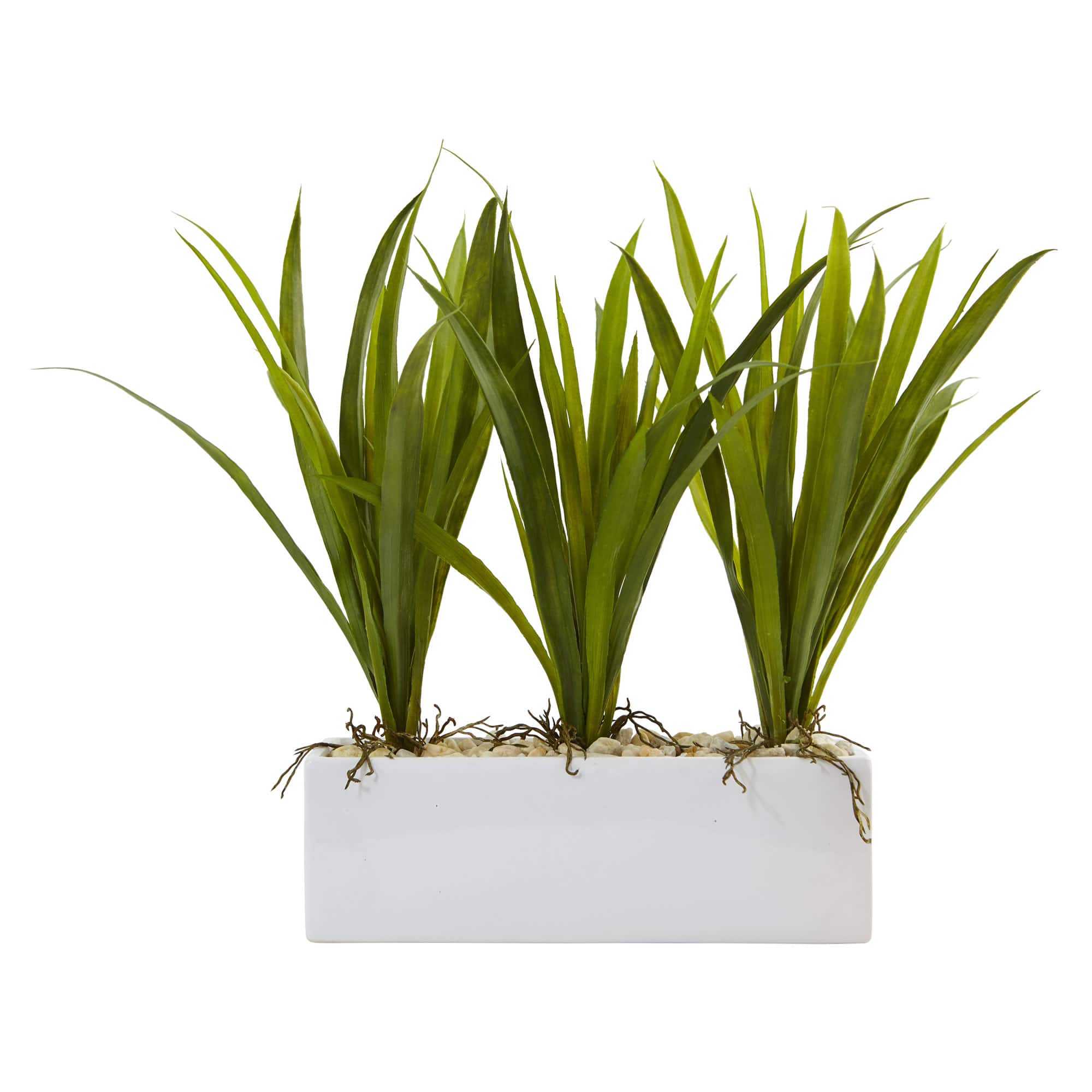 16&#x22; Grass in White Rectangular Planter