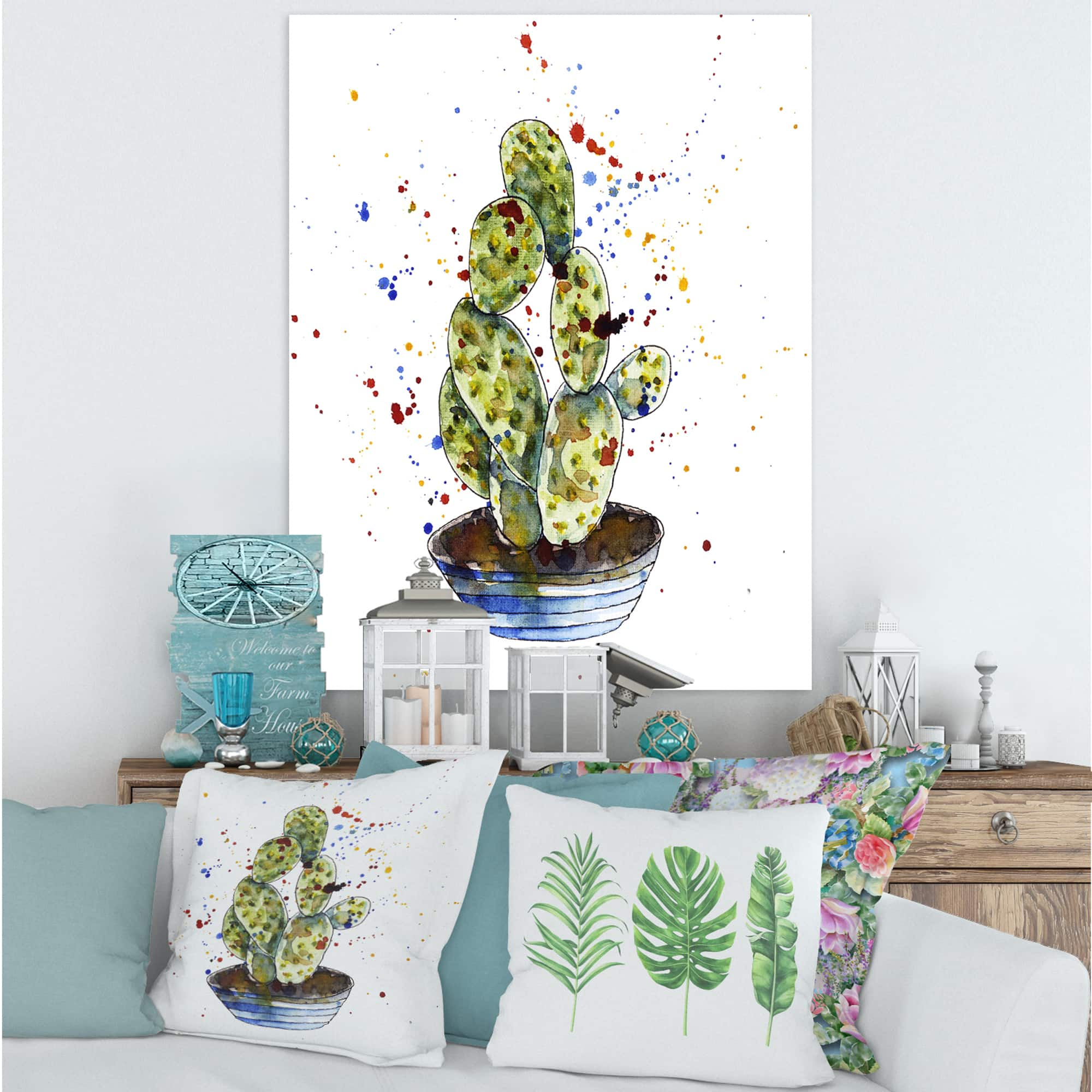 Designart - Cactus Houseplant - Traditional Canvas Wall Art Print