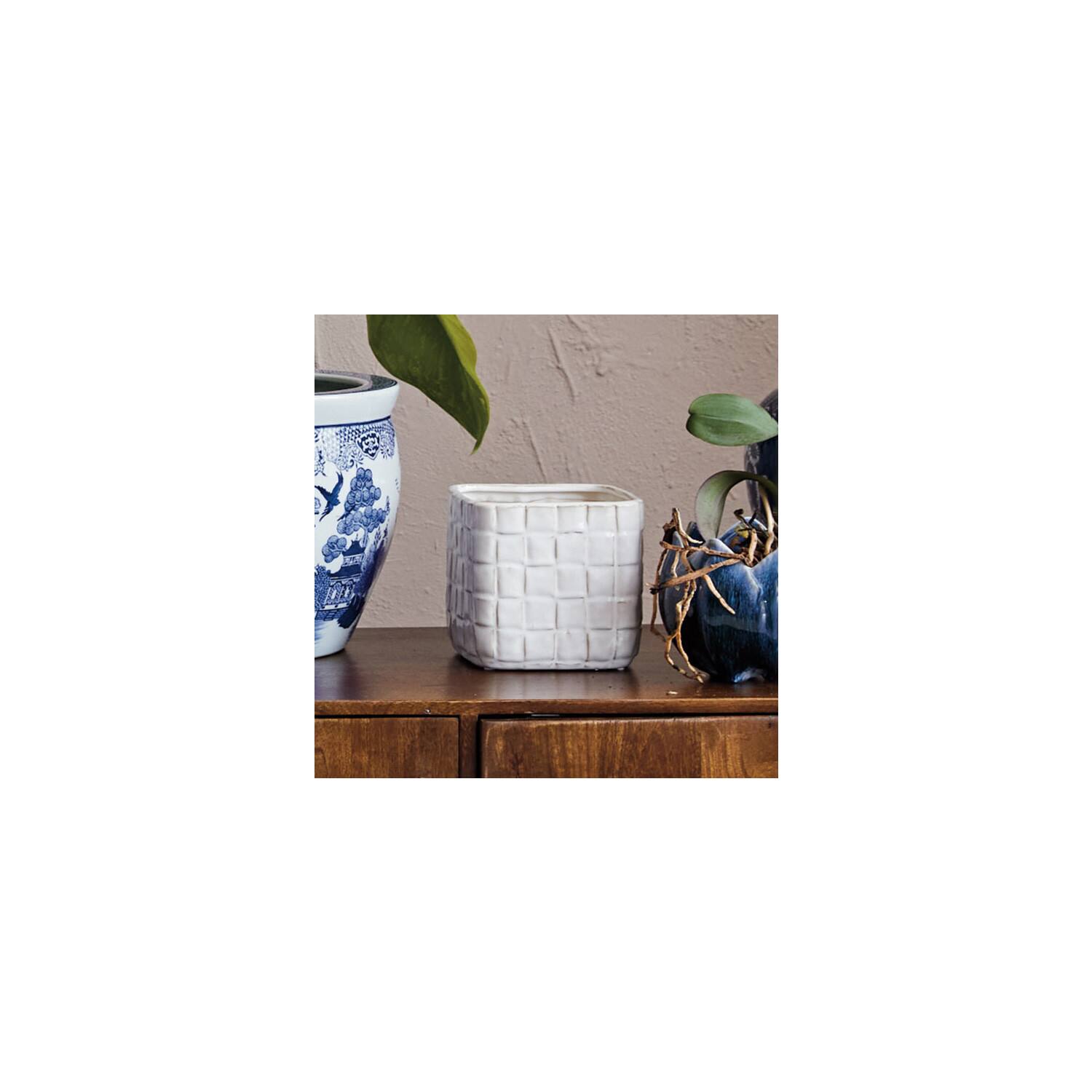 Hello Honey® 6.25" White Debossed Woven Grid Patterned Stoneware Planter
