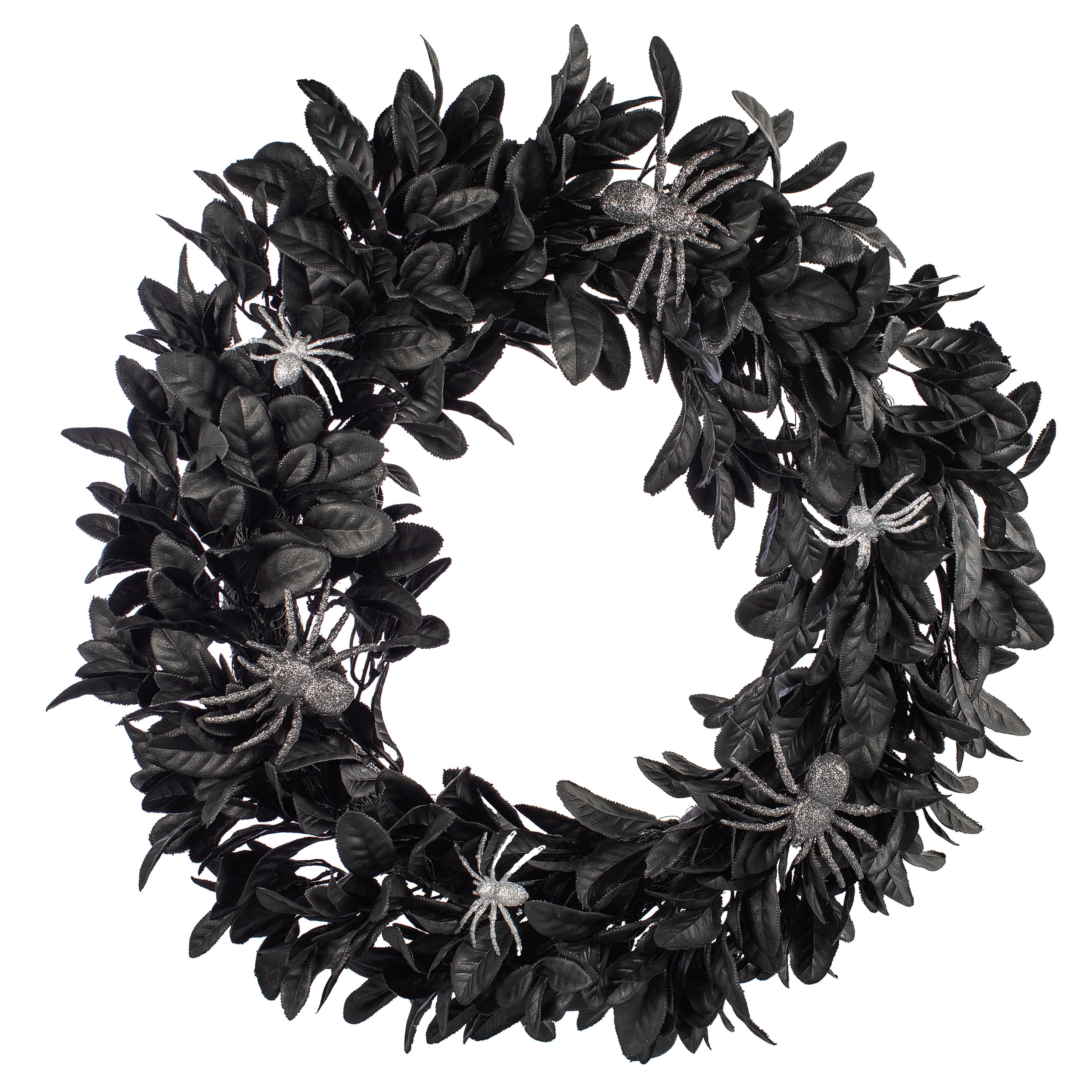 26&#x22; Black Leaves with Spiders Wreath by Ashland&#xAE;