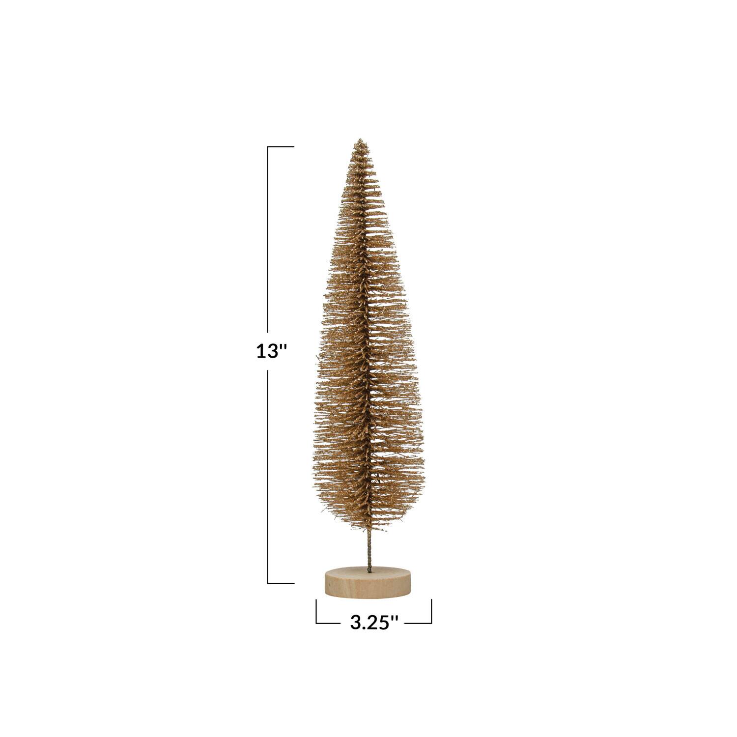 Hello Honey&#xAE; 13&#x22; Gold Glitter Plastic Bottle Brush Tree with Wood Base
