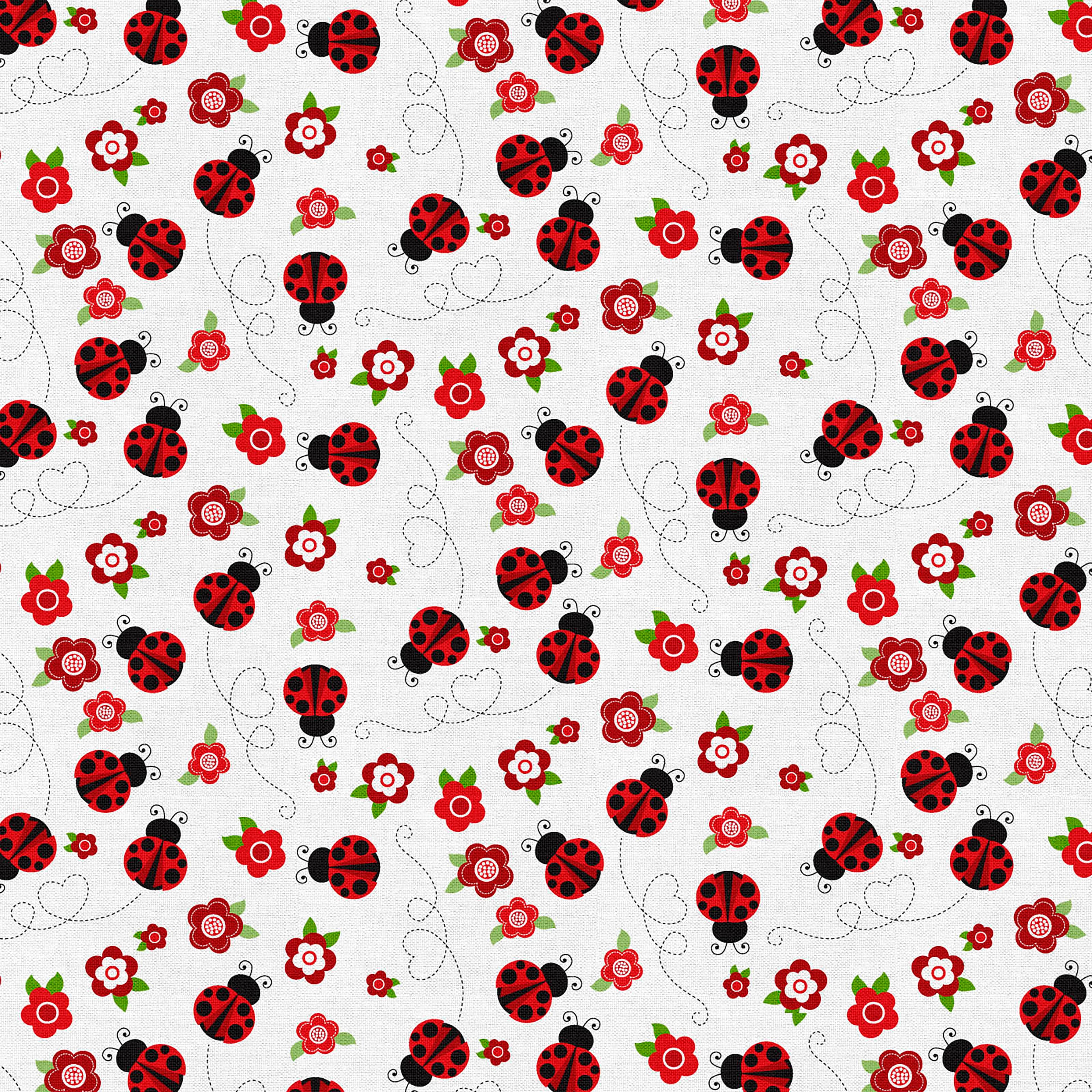 Fabric Editions White Ladybug Journey Cotton Fabric