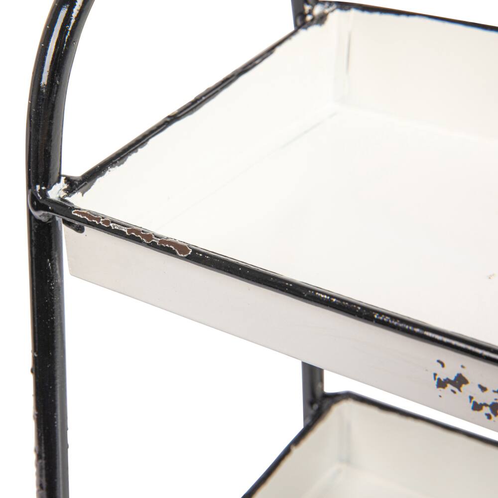 Hello Honey® 15.4" Distressed White 3-Tier Metal Tray with Black Frame