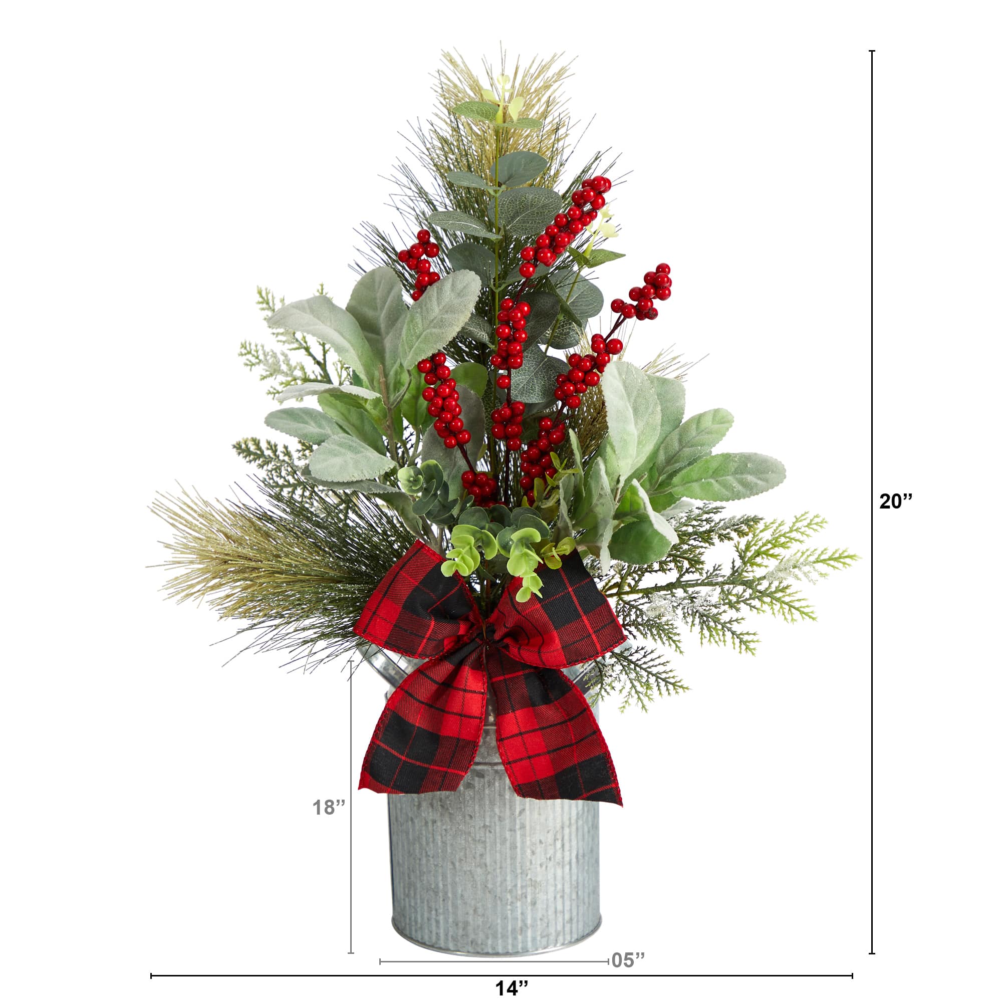 20&#x22; Holiday Winter Greenery, Pinecone &#x26; Berries with Bow Arrangement