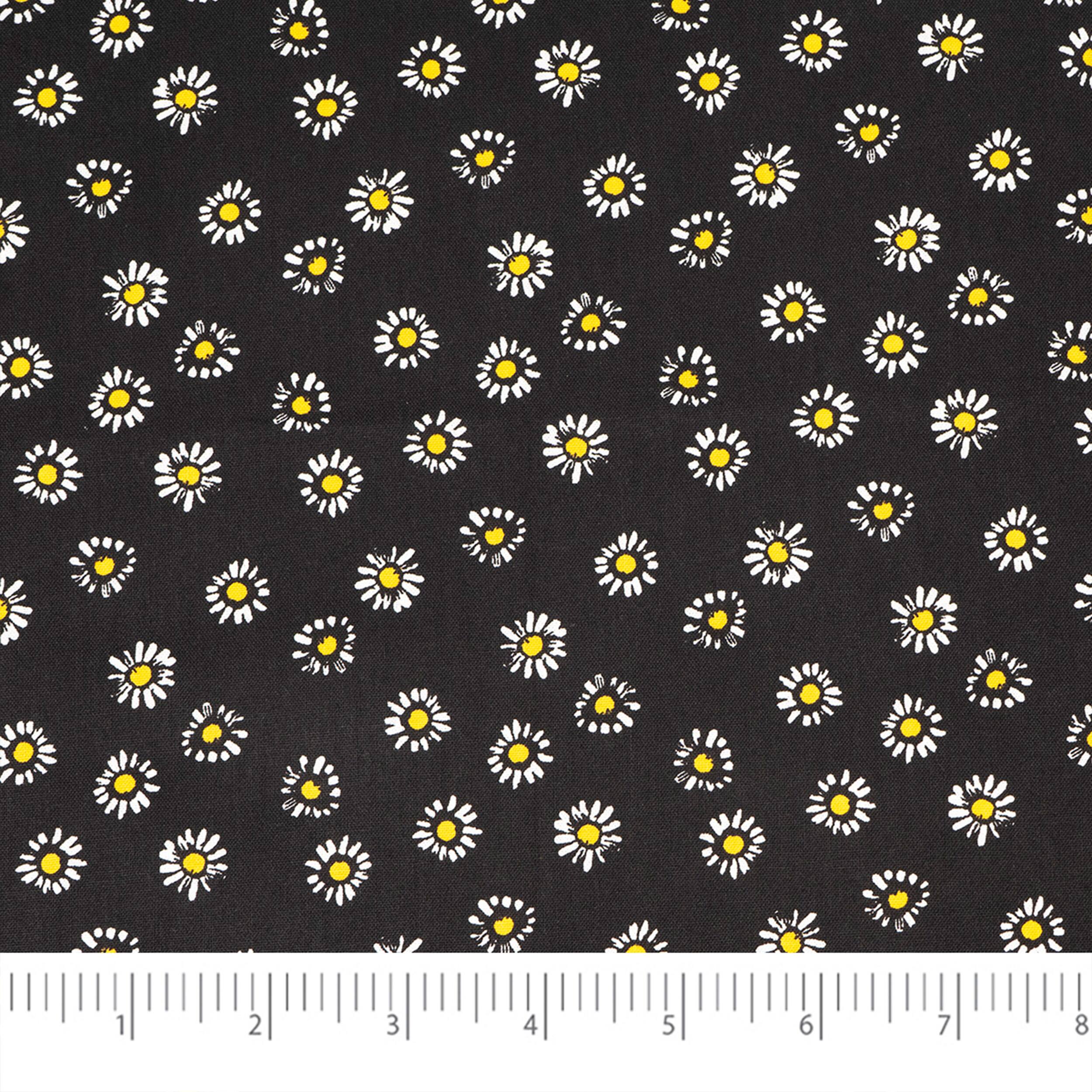 SINGER Daisies on Black Cotton Fabric