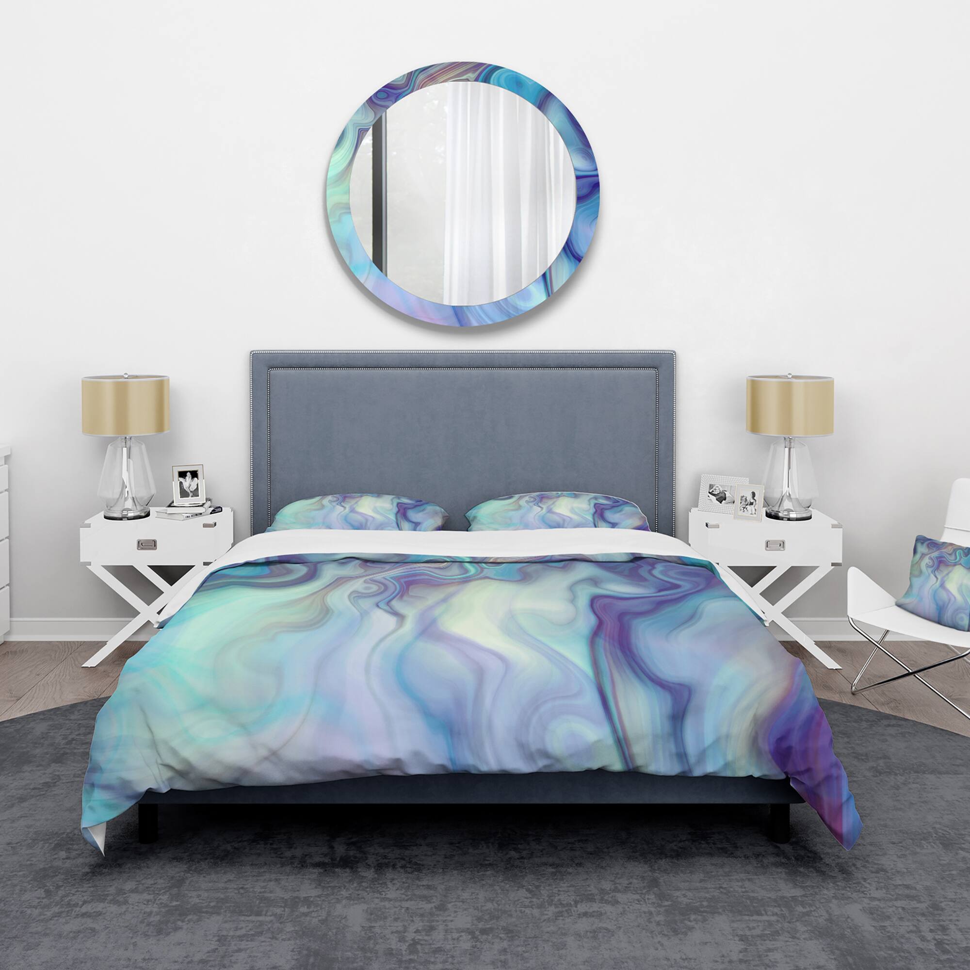 Designart Marbled Colours in Shades of Turquoise & Purple Modern & Contemporary Duvet Cover & Sham Set