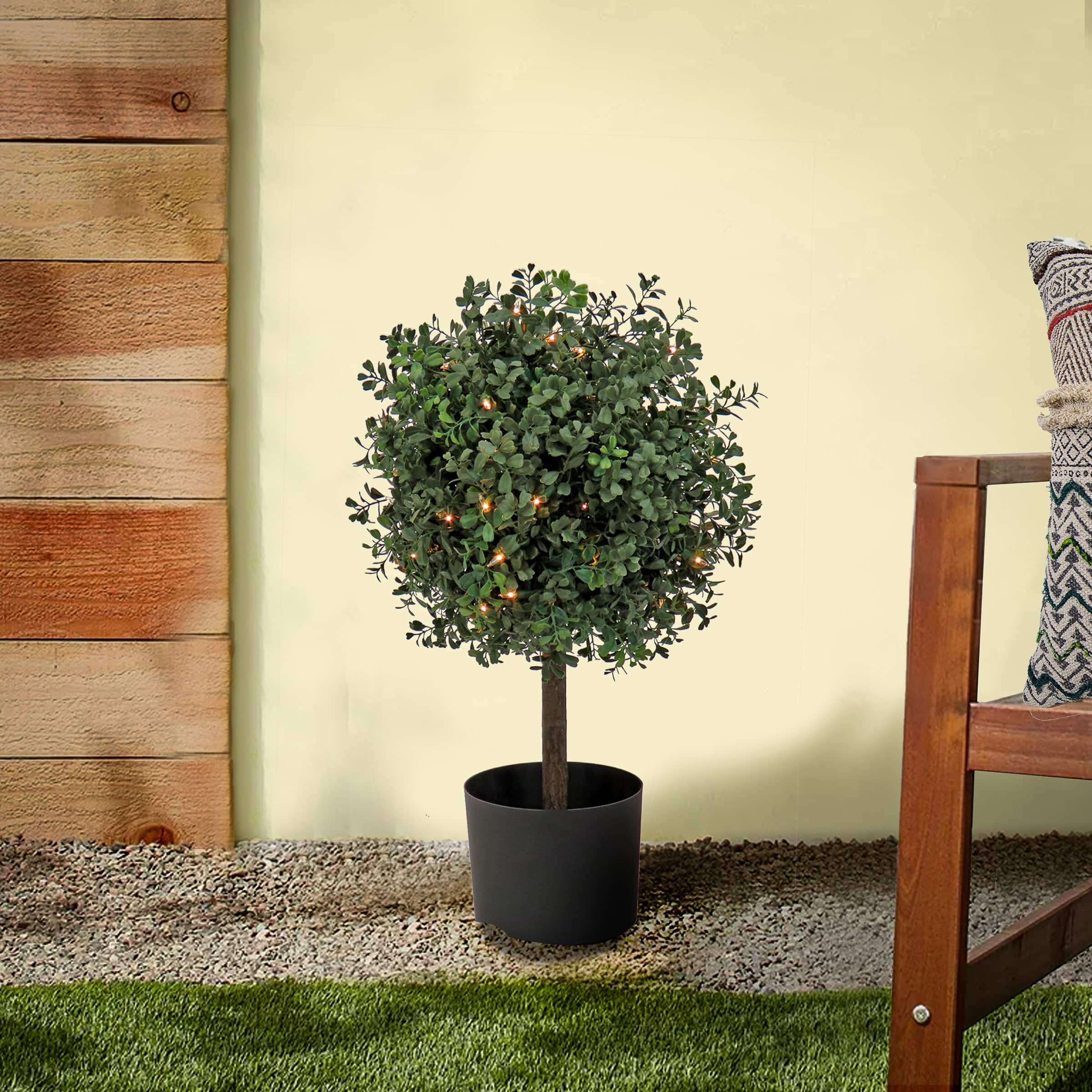 2ft. Pre-Lit Boxwood Single Ball Topiary in Nursery Pot