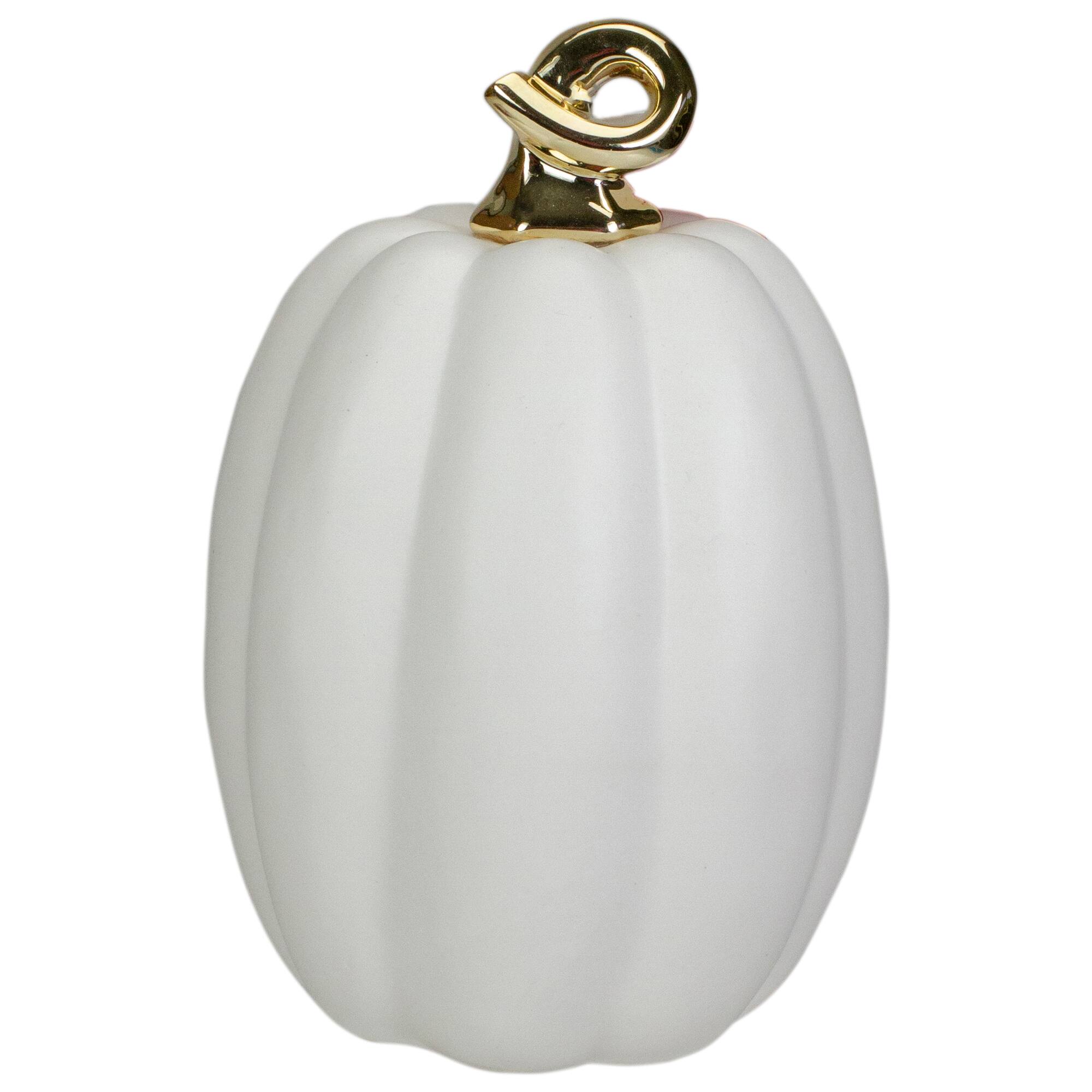 8&#x22; White &#x26; Gold Fall Harvest Ceramic Pumpkin Decoration