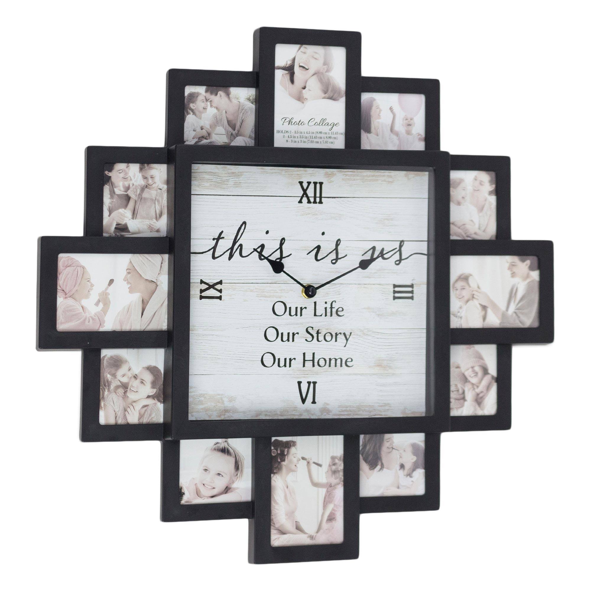 Black Farmhouse Shabby-Chic "This Is Us" Picture Frame Wall Collage Clock